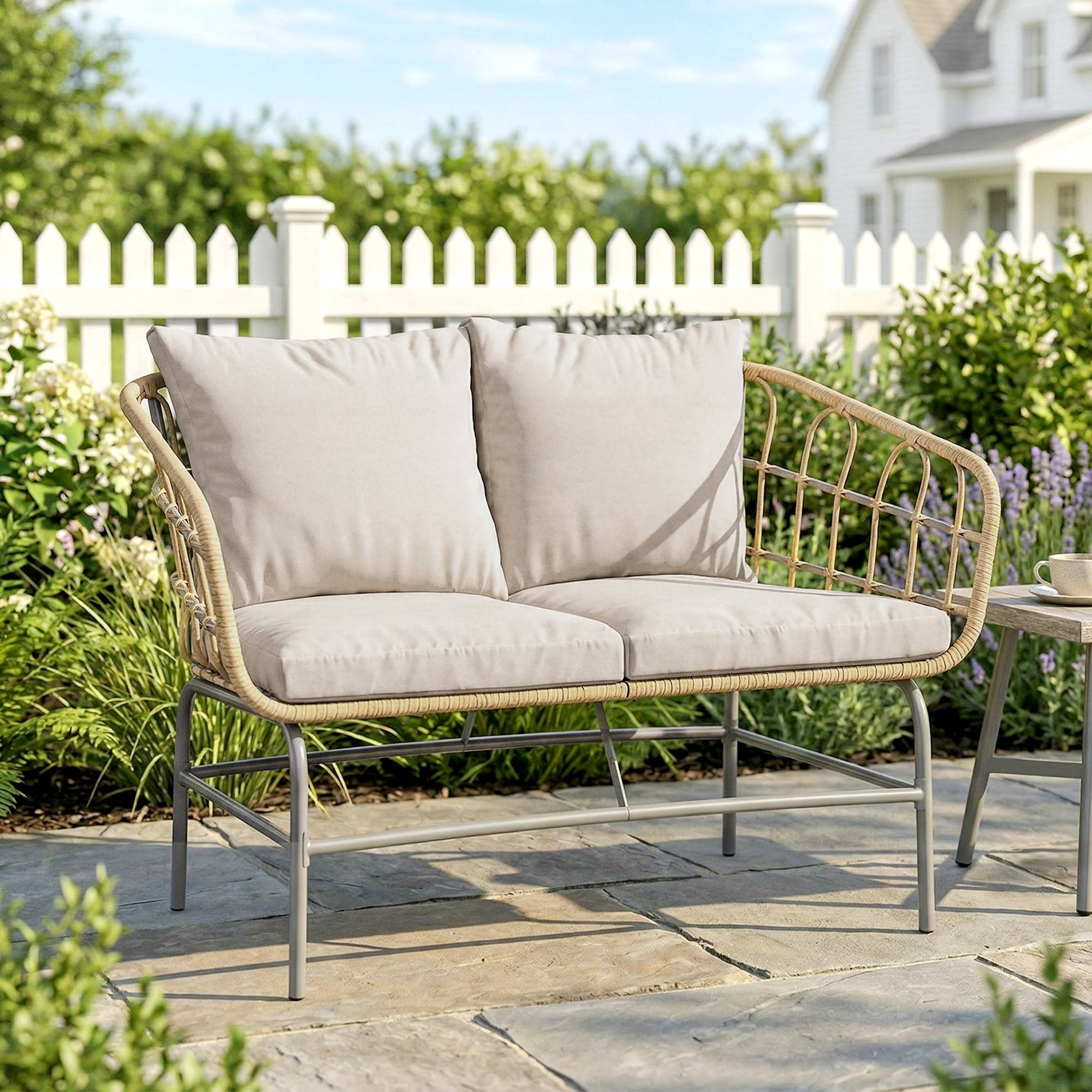Canapé de Jardin 2 Places en Résine Tressée Coussins Épais Anti-glisse 120 x 67 x 79 cm Marron - Image 4