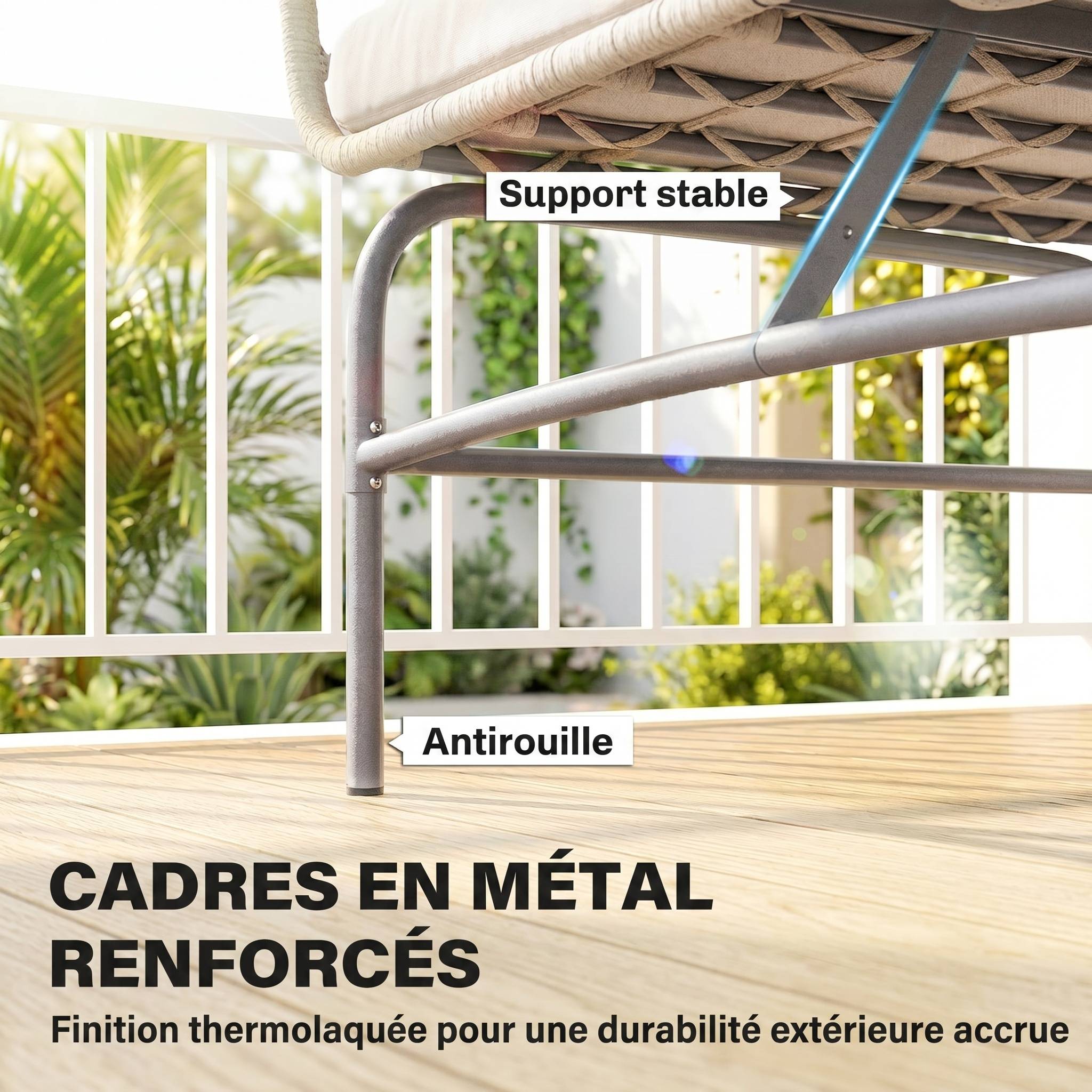 Canapé de Jardin 2 Places en Résine Tressée Coussins Épais Anti-glisse 120 x 67 x 79 cm Marron - Image 9