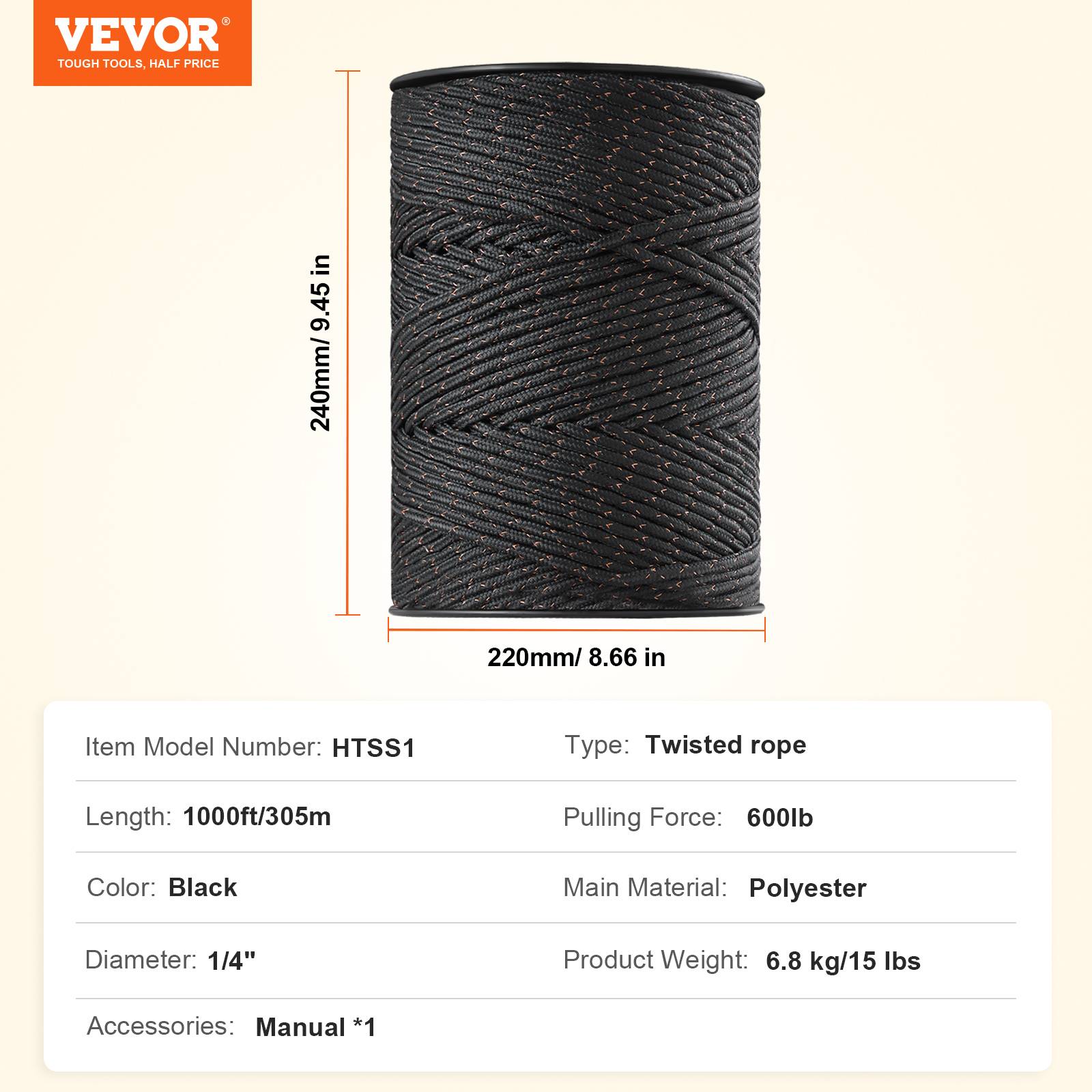 Vevor - VEVOR Fil clôture électrique 305 m, polyester tressé, 2 brins cuivre, diamètre 6,35 mm. Chevaux. - Image 7