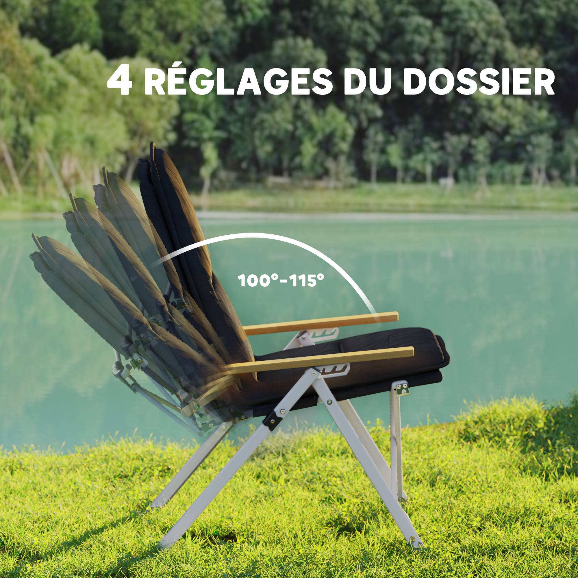 ComfortXL - Chaise de camping pliante polyester dossier réglable coussin amovible noir - ComfortXL Outdoor Living - Image 6