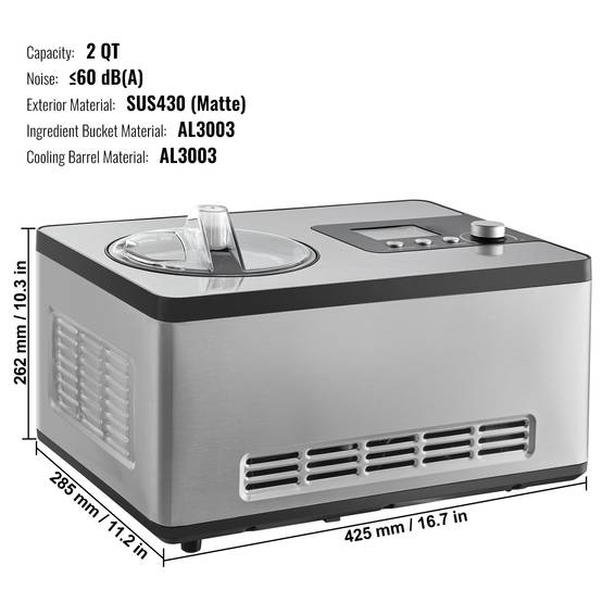 VEVOR Sorbetière Automatique Professionnelle 2 L 180 W, Ecran LCD, Préparation Rapide sans Pré-congélation. - Image 7