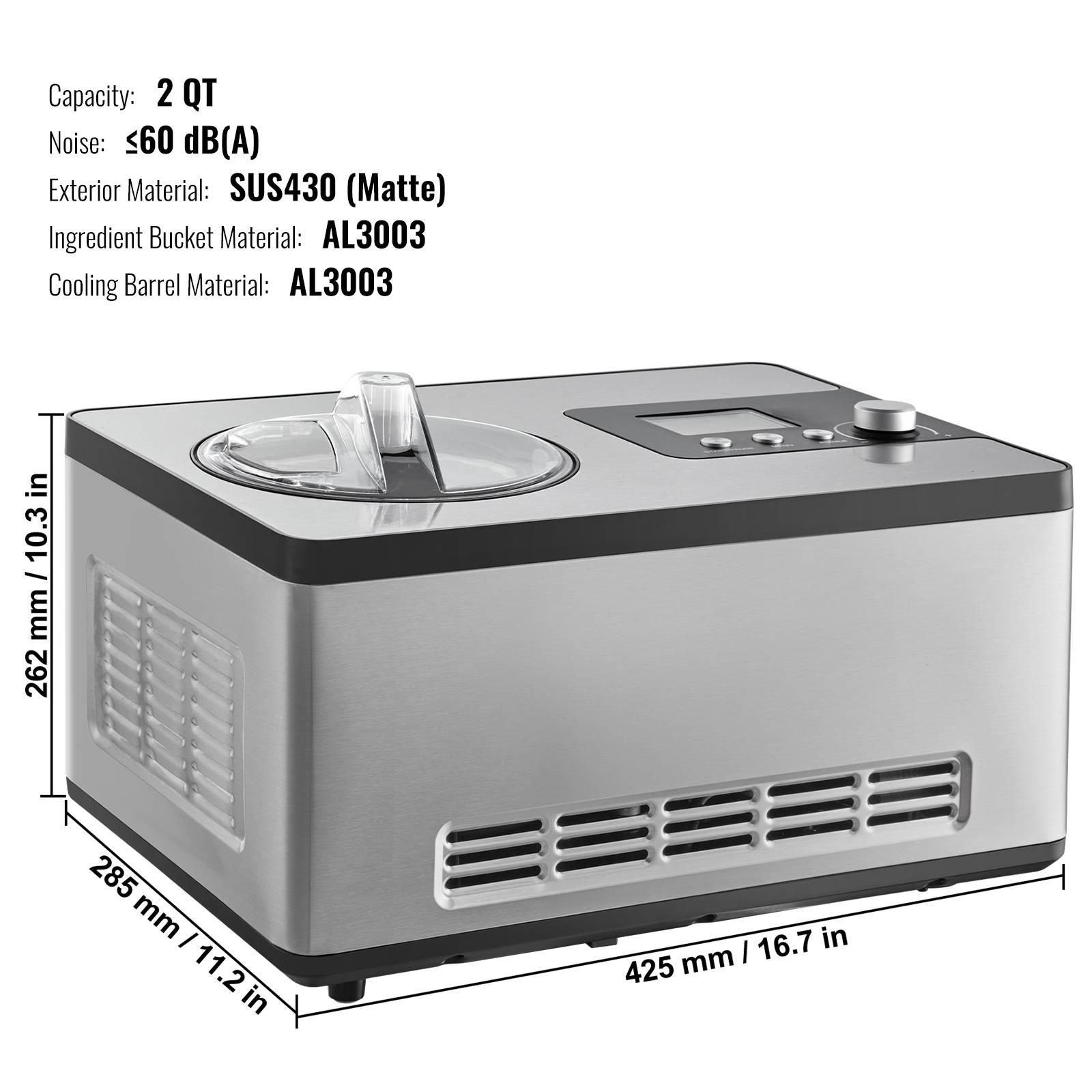 VEVOR Sorbetière Automatique Professionnelle 2 L 180 W, Ecran LCD, Préparation Rapide sans Pré-congélation. - Image 7