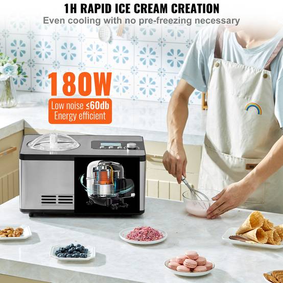 VEVOR Sorbetière Automatique Professionnelle 2 L 180 W, Ecran LCD, Préparation Rapide sans Pré-congélation. - Image 4