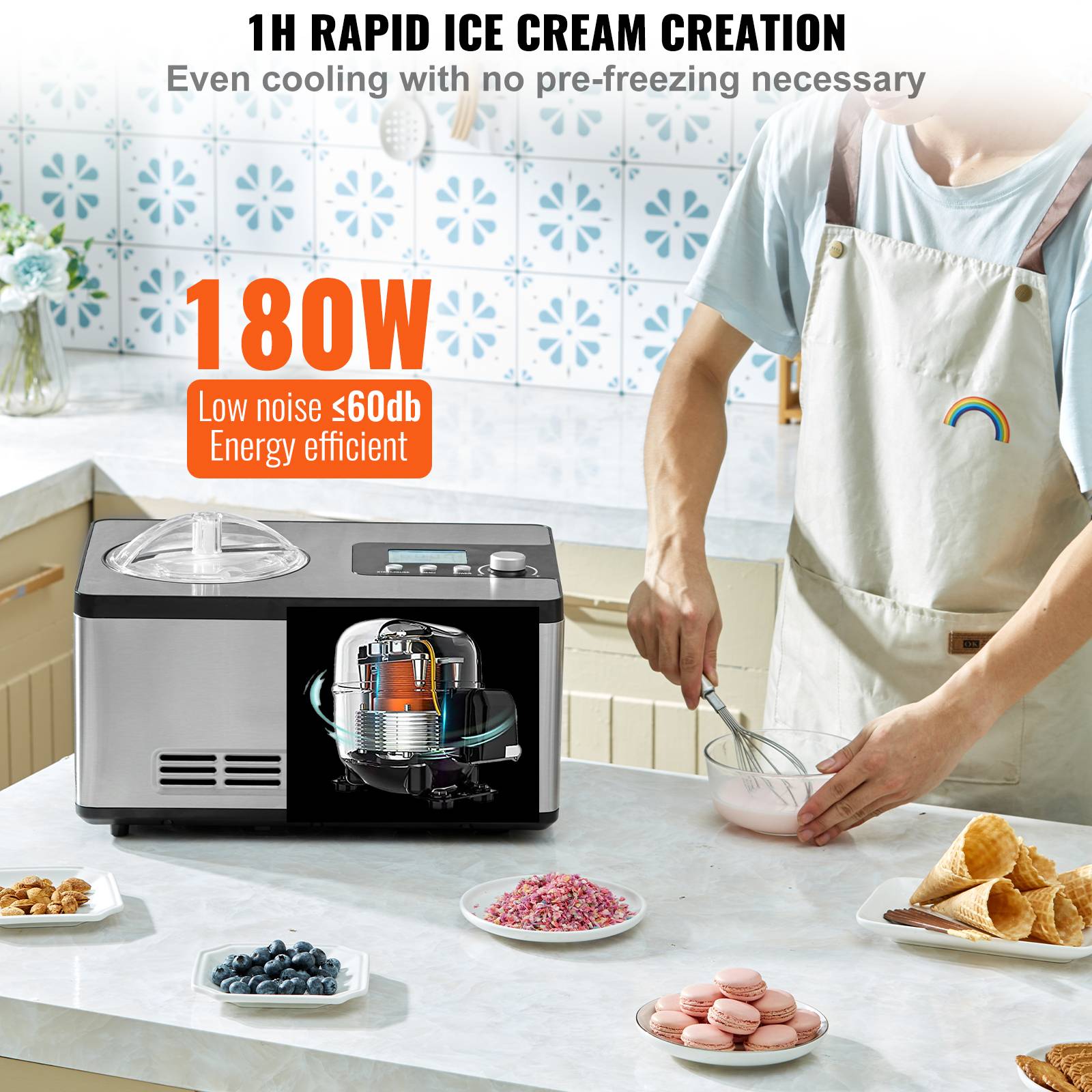 VEVOR Sorbetière Automatique Professionnelle 2 L 180 W, Ecran LCD, Préparation Rapide sans Pré-congélation. - Image 4