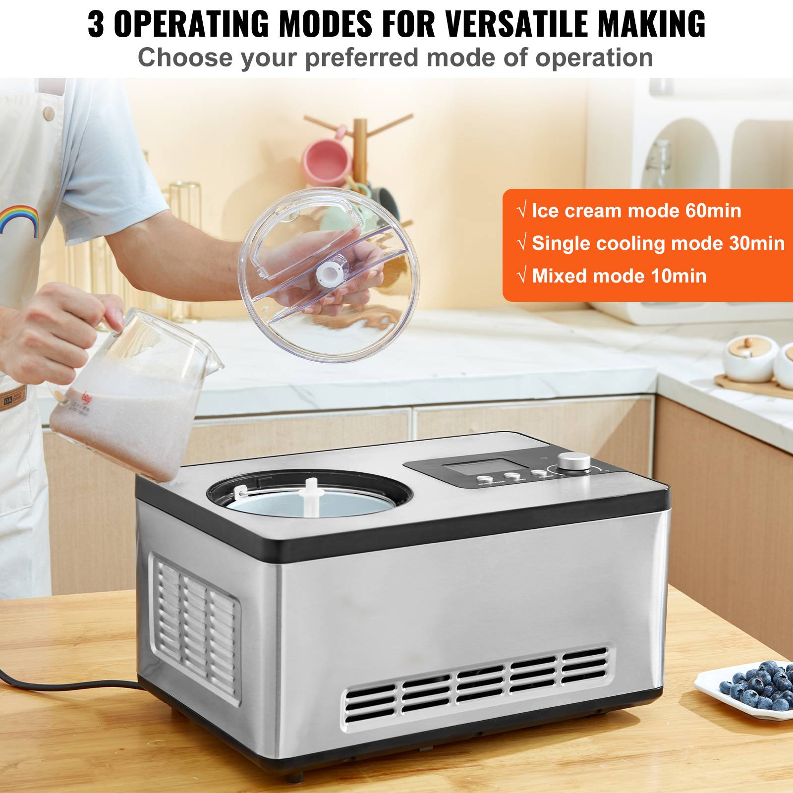 VEVOR Sorbetière Automatique Professionnelle 2 L 180 W, Ecran LCD, Préparation Rapide sans Pré-congélation. - Image 3