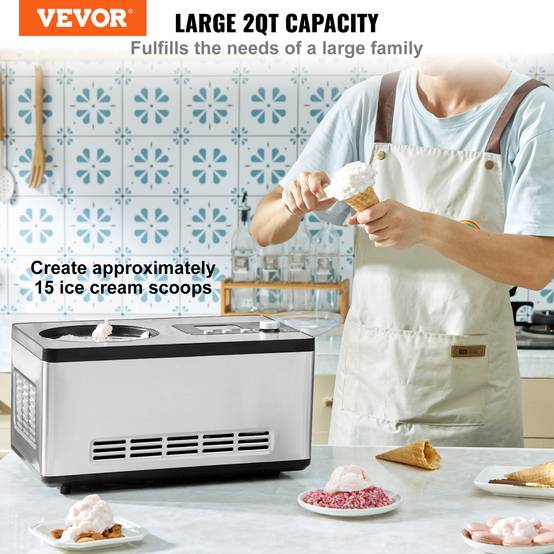 VEVOR Sorbetière Automatique Professionnelle 2 L 180 W, Ecran LCD, Préparation Rapide sans Pré-congélation. - Image 2