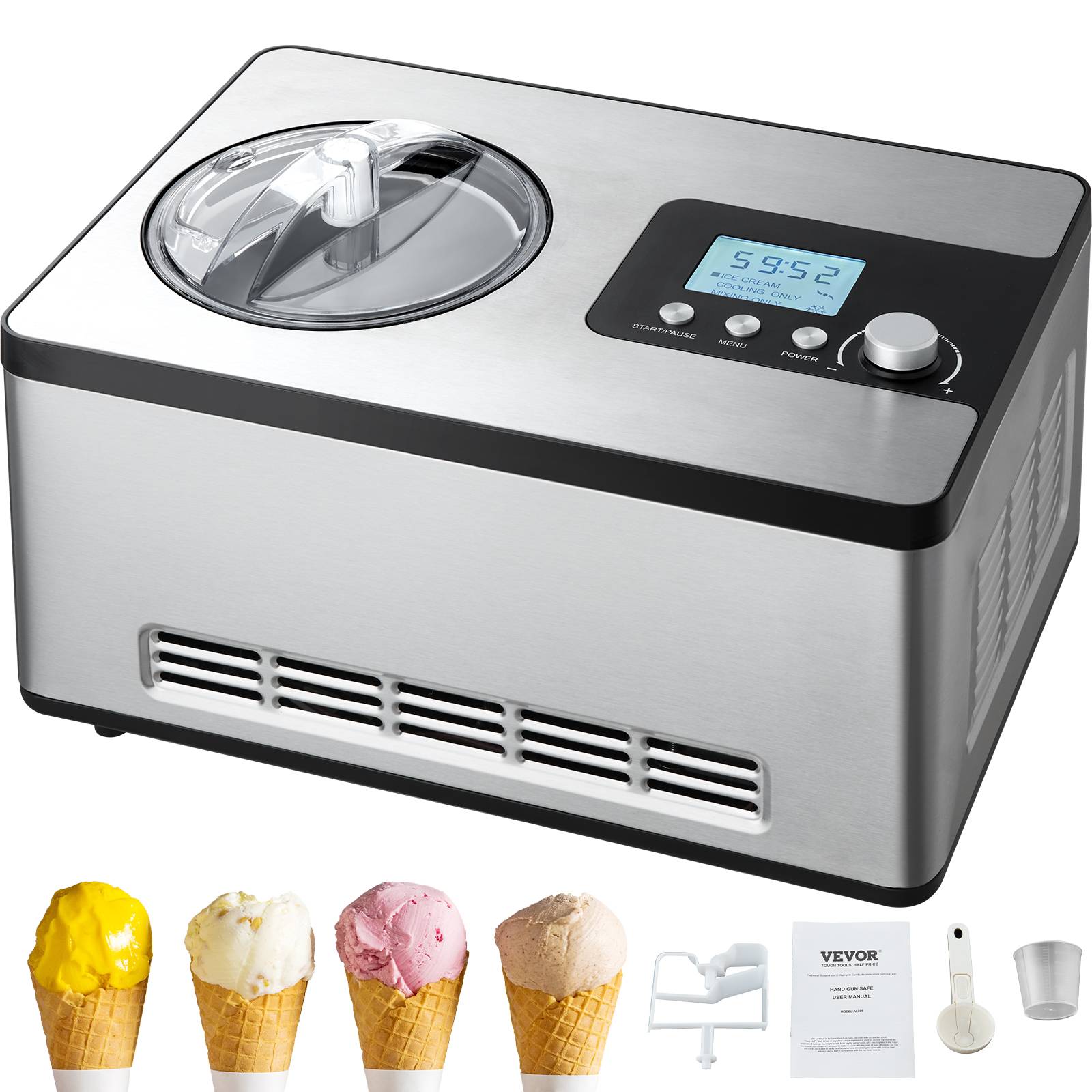 VEVOR Sorbetière Automatique Professionnelle 2 L 180 W, Ecran LCD, Préparation Rapide sans Pré-congélation. - Image 1