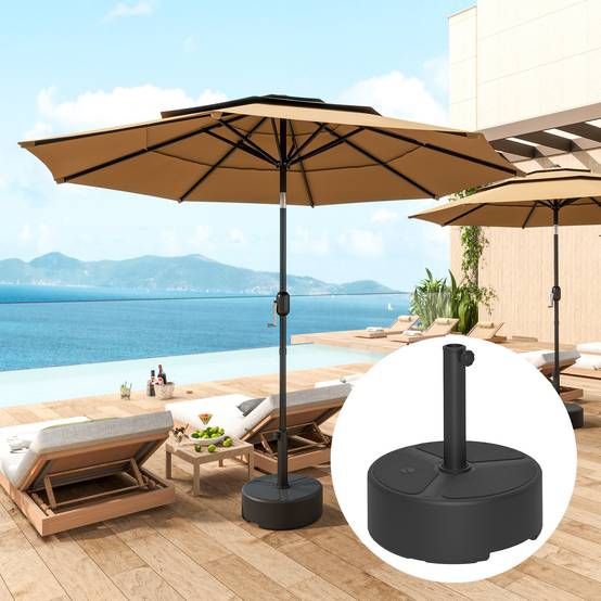 Pied parasol à lester plastique HDPE jardin terrasse base ronde 45x32.5 cm noir - ComfortXL Outdoor Living - Image 3