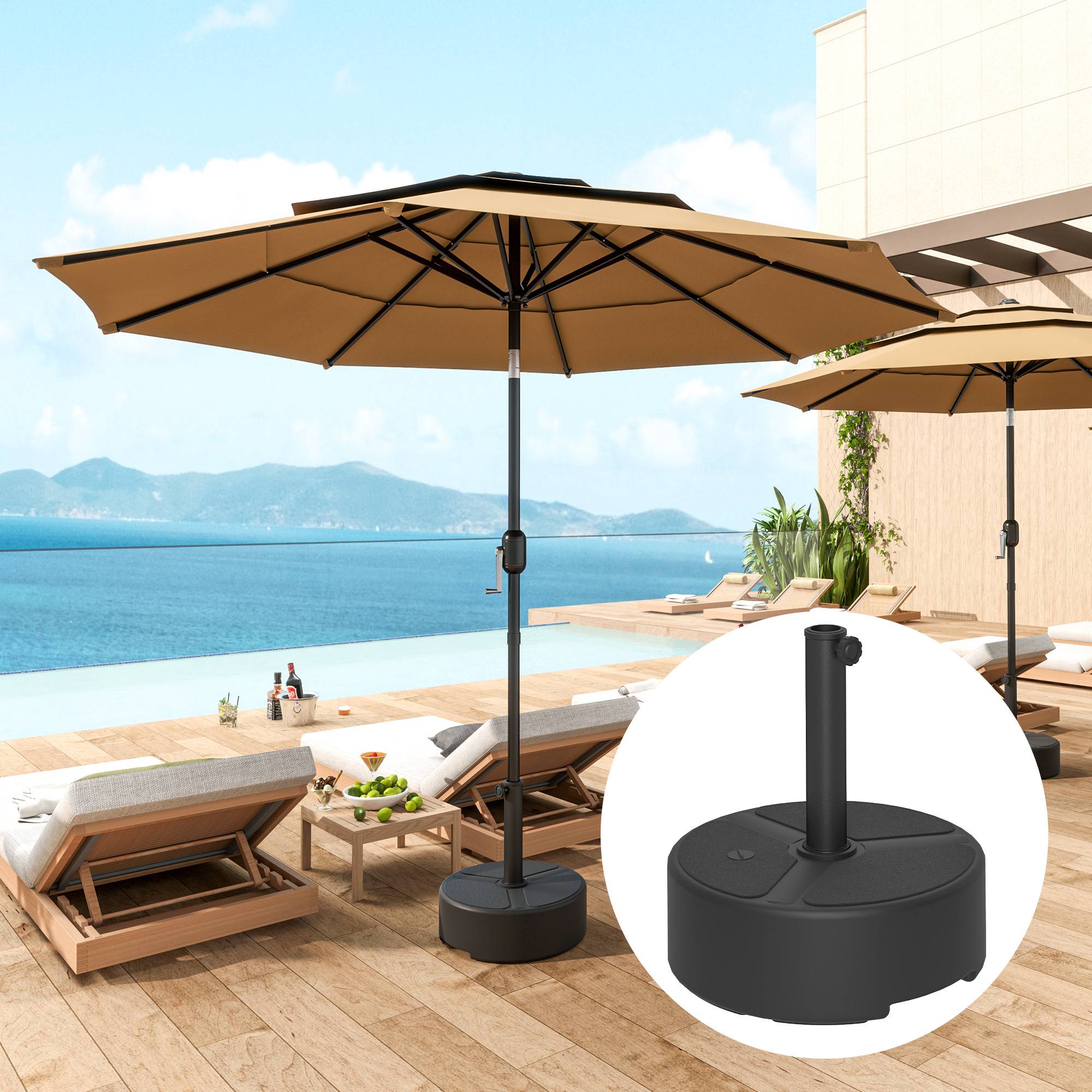 Pied parasol à lester plastique HDPE jardin terrasse base ronde 45x32.5 cm noir - ComfortXL Outdoor Living - Image 3