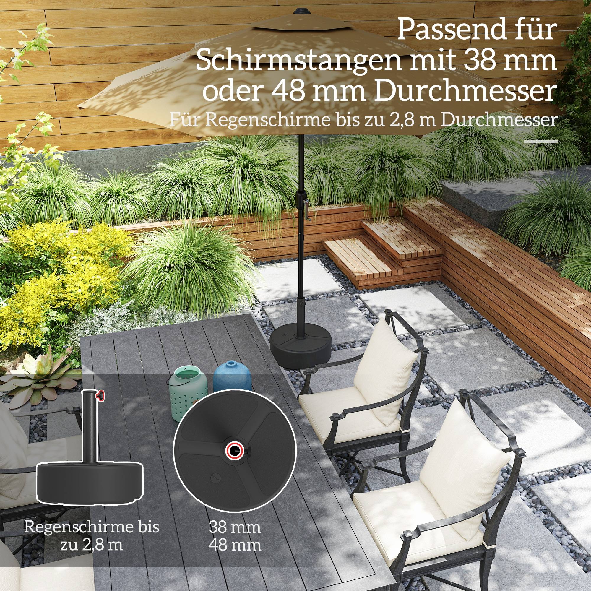 Pied parasol à lester plastique HDPE jardin terrasse base ronde 45x32.5 cm noir - ComfortXL Outdoor Living - Image 7