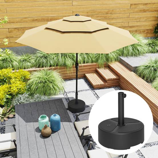 Pied parasol à lester plastique HDPE jardin terrasse base ronde 45x32.5 cm noir - ComfortXL Outdoor Living - Image 4