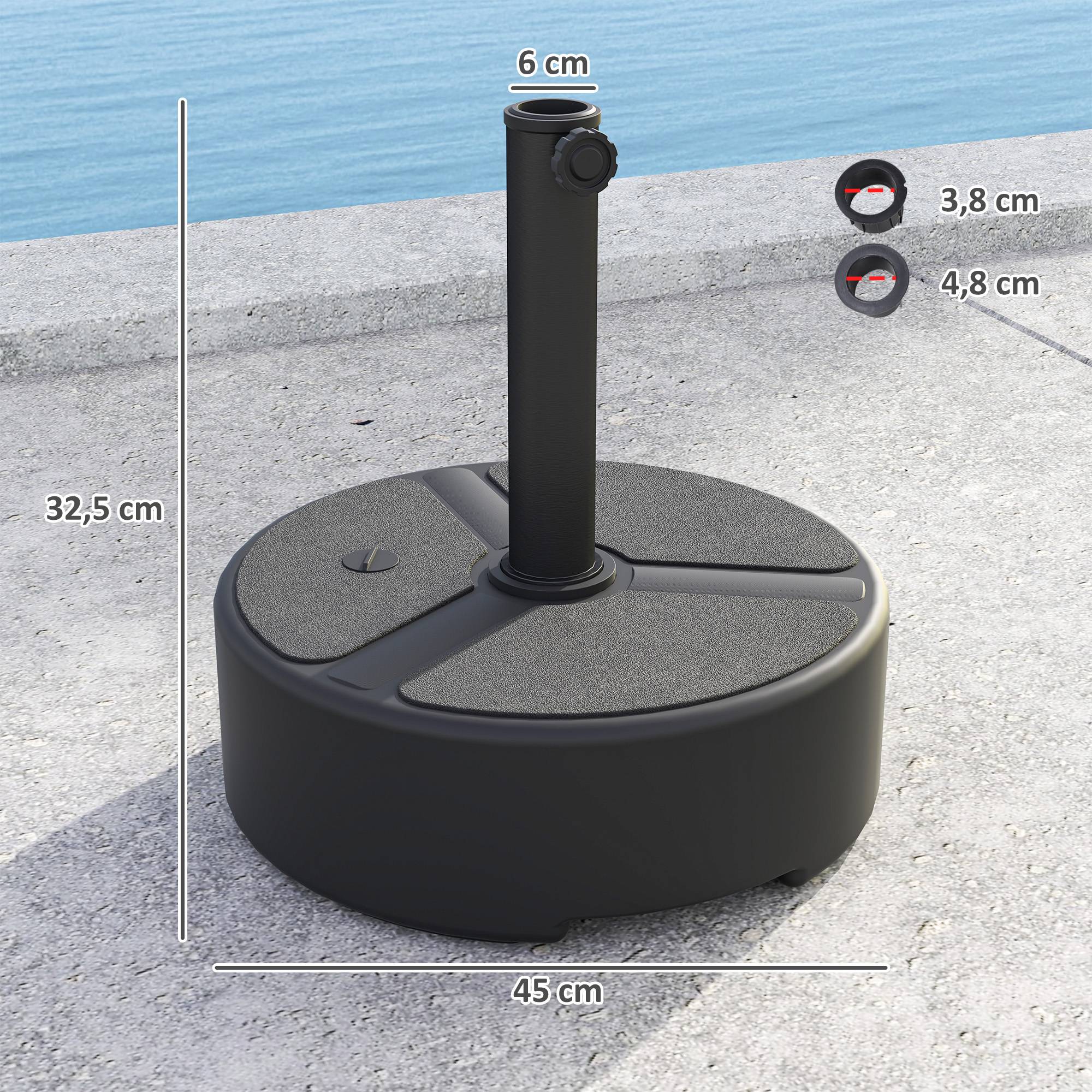 Pied parasol à lester plastique HDPE jardin terrasse base ronde 45x32.5 cm noir - ComfortXL Outdoor Living - Image 5