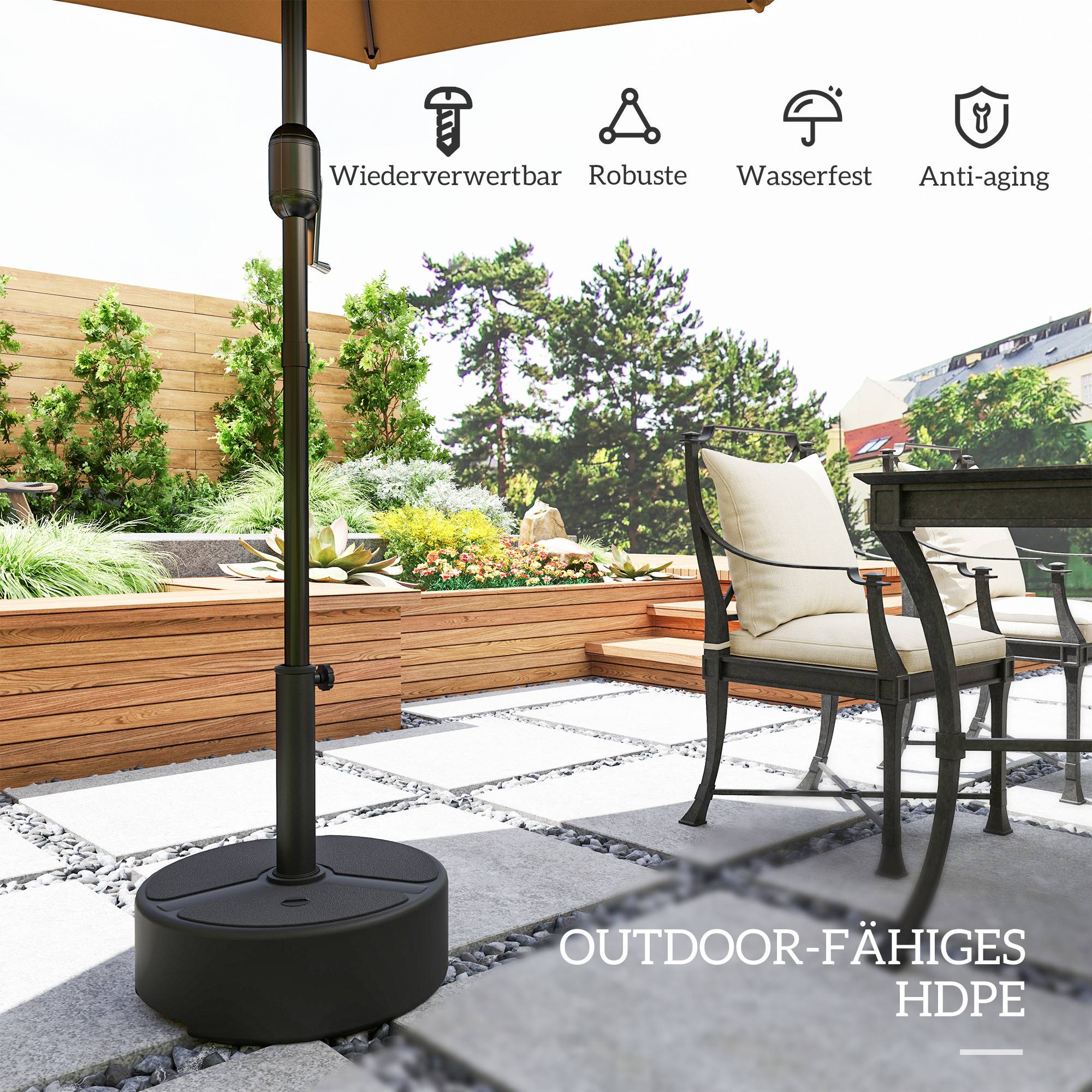 Pied parasol à lester plastique HDPE jardin terrasse base ronde 45x32.5 cm noir - ComfortXL Outdoor Living - Image 8