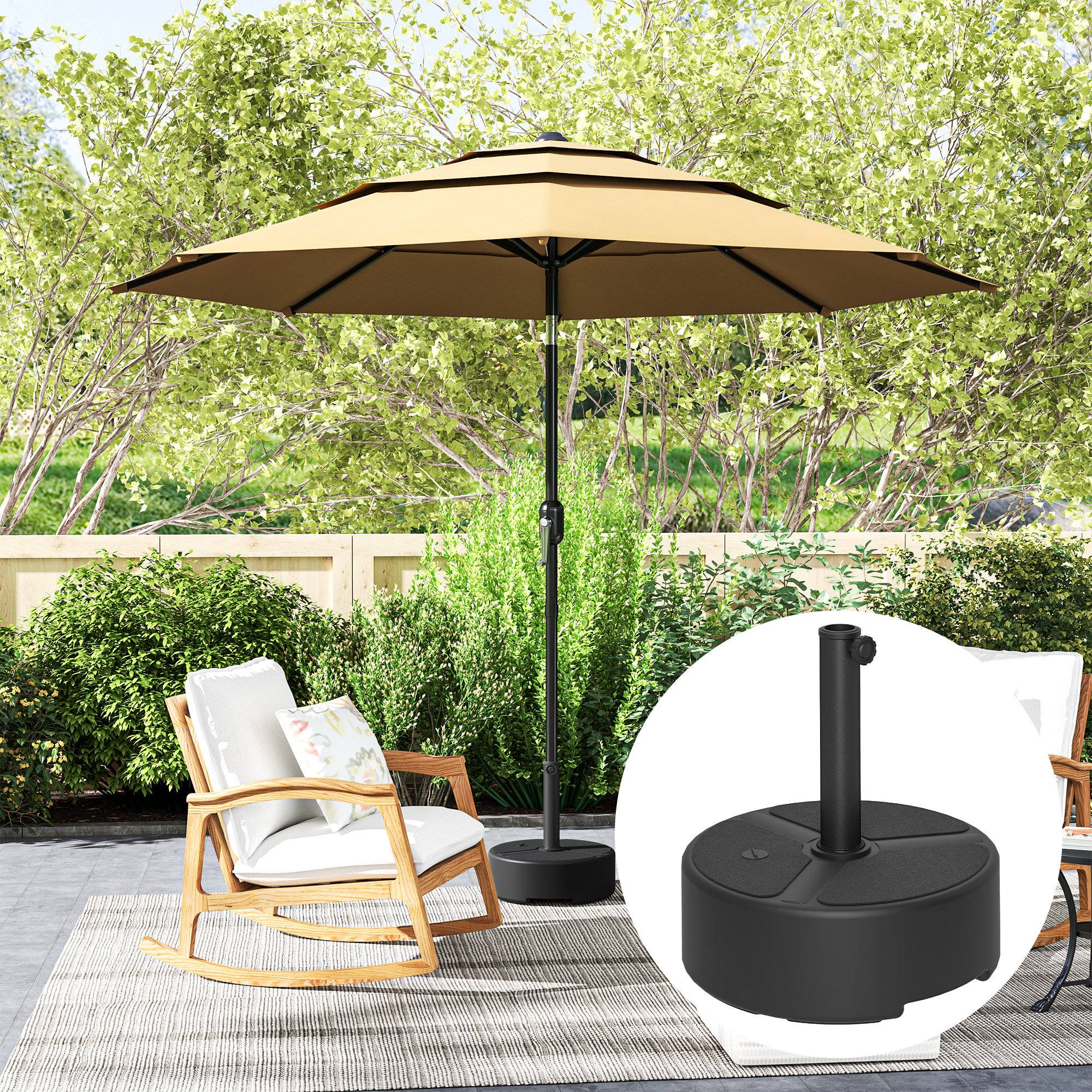Pied parasol à lester plastique HDPE jardin terrasse base ronde 45x32.5 cm noir - ComfortXL Outdoor Living - Image 9