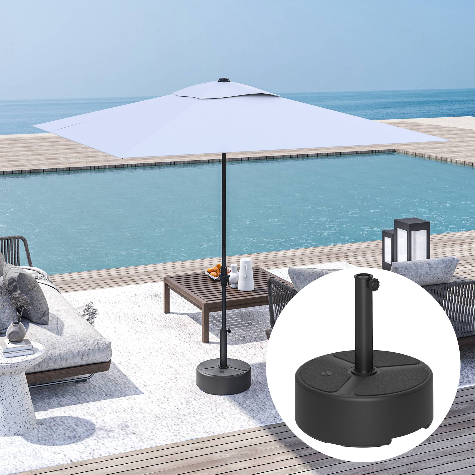 Pied parasol à lester plastique HDPE jardin terrasse base ronde 45x32.5 cm noir - ComfortXL Outdoor Living - Image 10