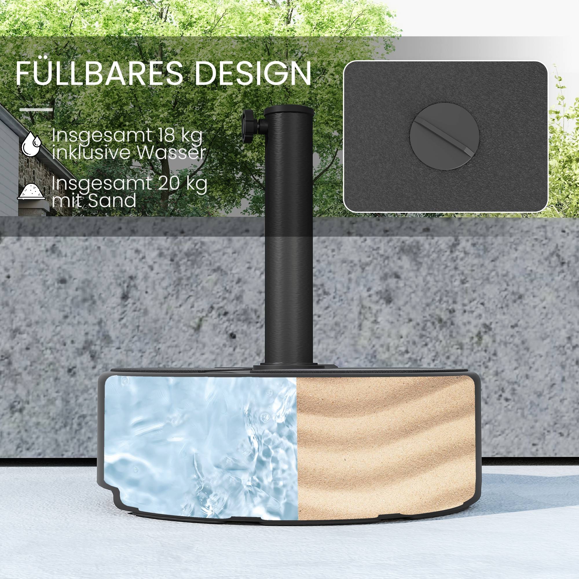 Pied parasol à lester plastique HDPE jardin terrasse base ronde 45x32.5 cm noir - ComfortXL Outdoor Living - Image 6