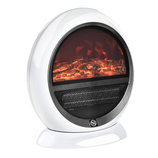 Cheminée électrique portable 1500 W, effet flamme rotatif, protection surchauffe et anti-basculement, 10-15 m², 30,5 x 18 x 35 cm, blanche - Image 1