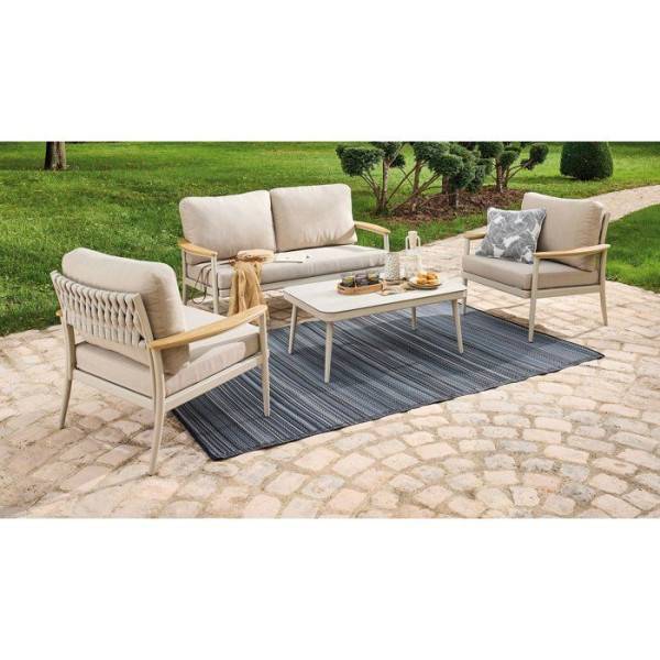 Proloisirs - Salon de jardin 4 pièces en aluminium et rope avec coussins – MANON – Coloris crème - Image 2