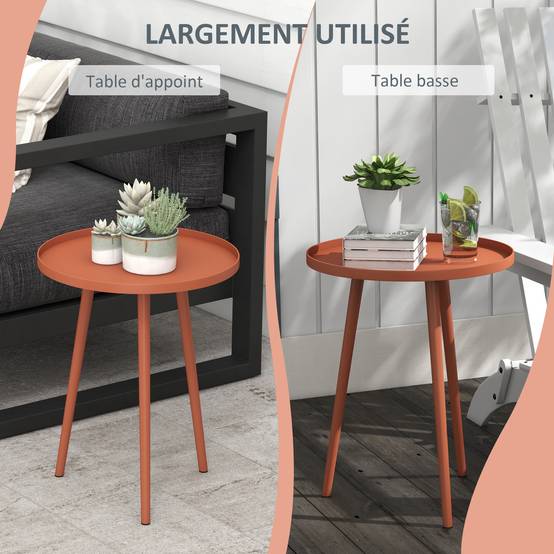 Table basse jardin ronde acier terrasse d'appoint rebord de protection rouge - ComfortXL Outdoor Living - Image 7