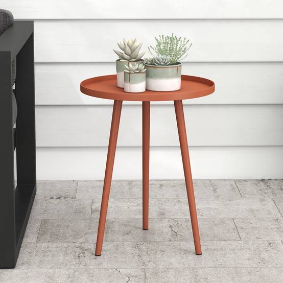 Table basse jardin ronde acier terrasse d'appoint rebord de protection rouge - ComfortXL Outdoor Living - Image 3