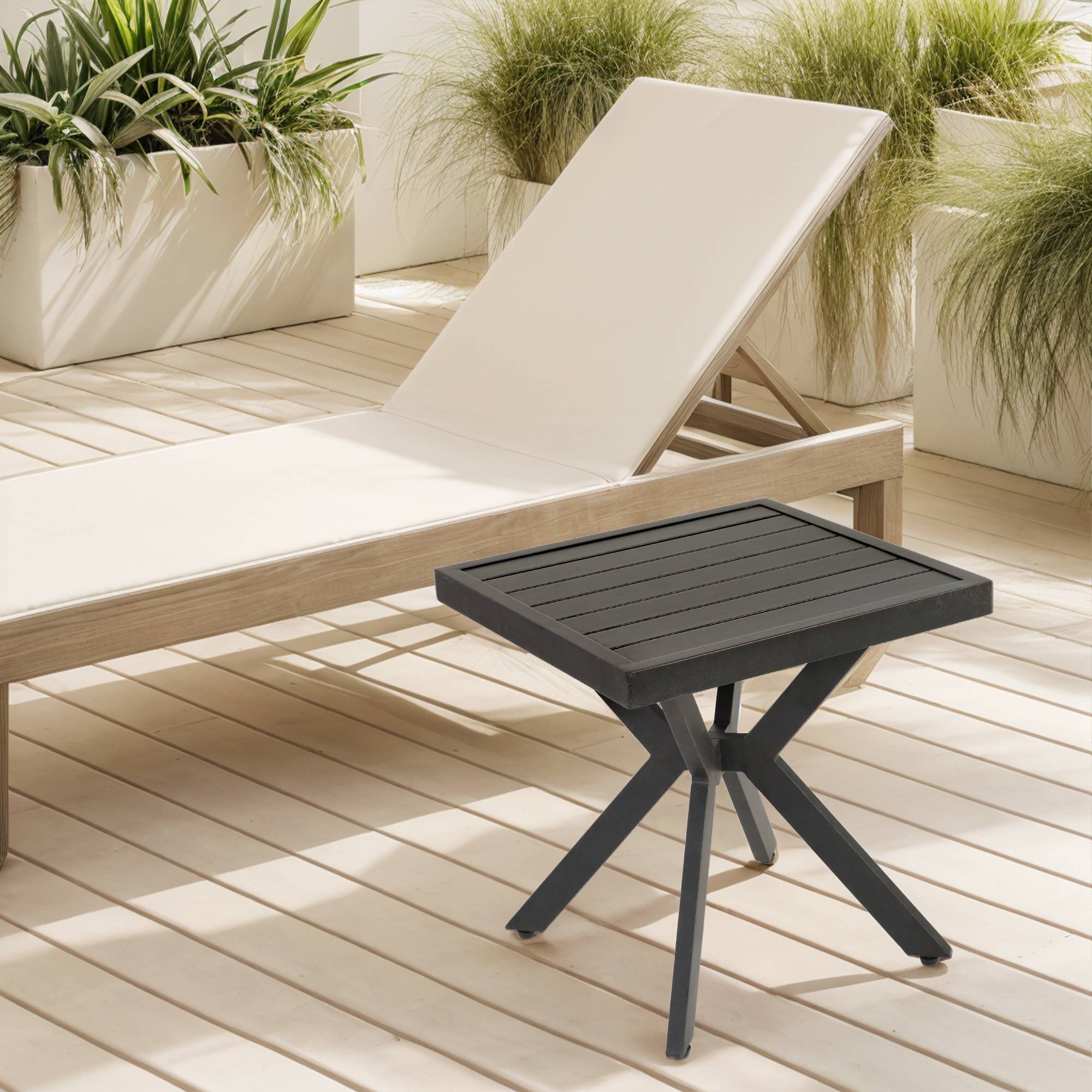 Table d'appoint Jardin Aluminium Bout de Canapé Terrasse Carrée 45cm Brun - ComfortXL Outdoor Living - Image 1