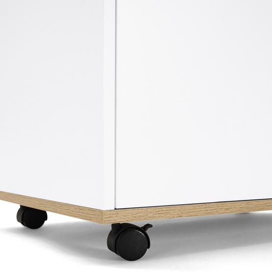 Desserte de cuisine COSY placard avec tiroir bois blanc et plateaux façon hêtre L.60 CM - Image 7