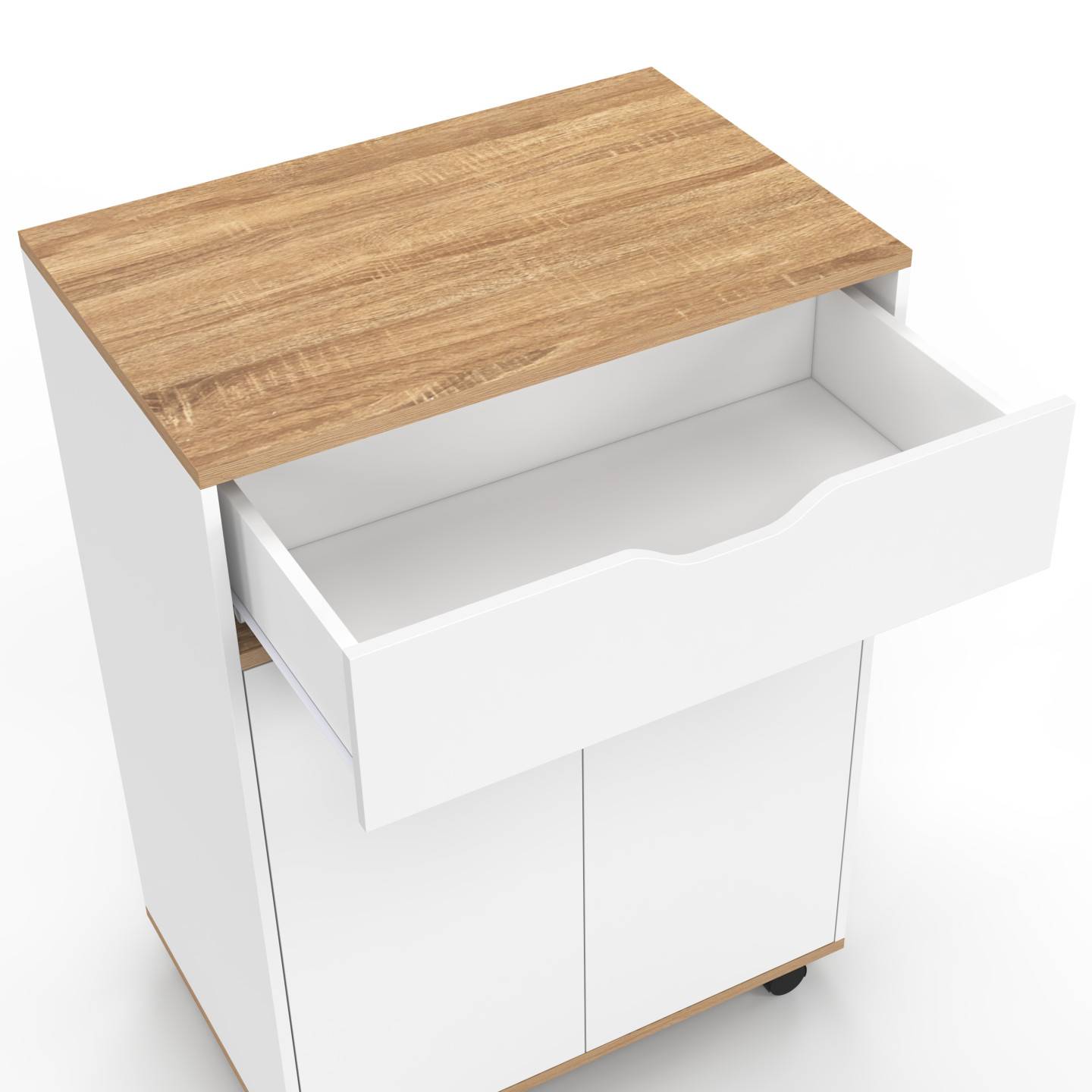 Desserte de cuisine COSY placard avec tiroir bois blanc et plateaux façon hêtre L.60 CM - Image 6