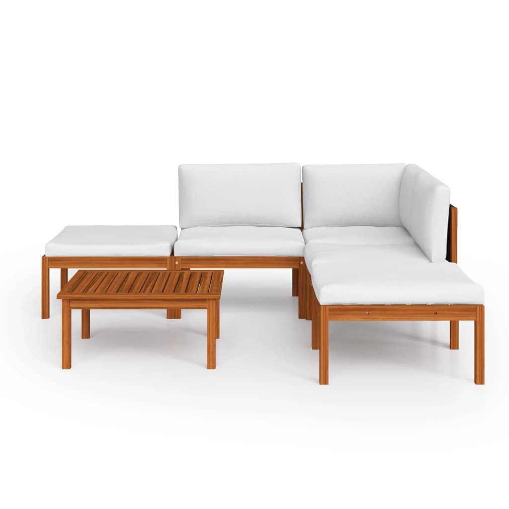 Helloshop26 - Salon de jardin meuble d'extérieur ensemble de mobilier 6 pièces avec coussins crème bois d'acacia solide - Image 1