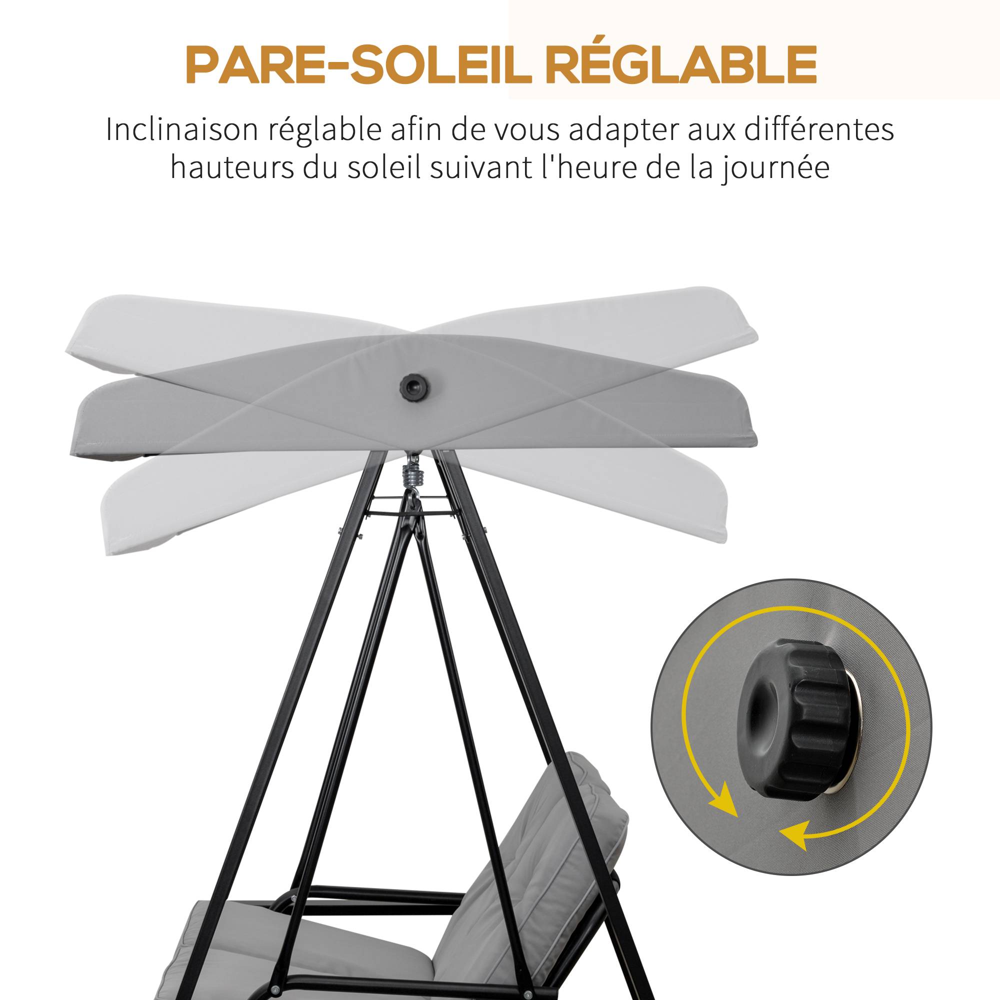 Outsunny - Balancelle de jardin 2 places grand confort coussins d'assise et dossier fournis accoudoirs pare-soleil gris - Outsunny - Image 4