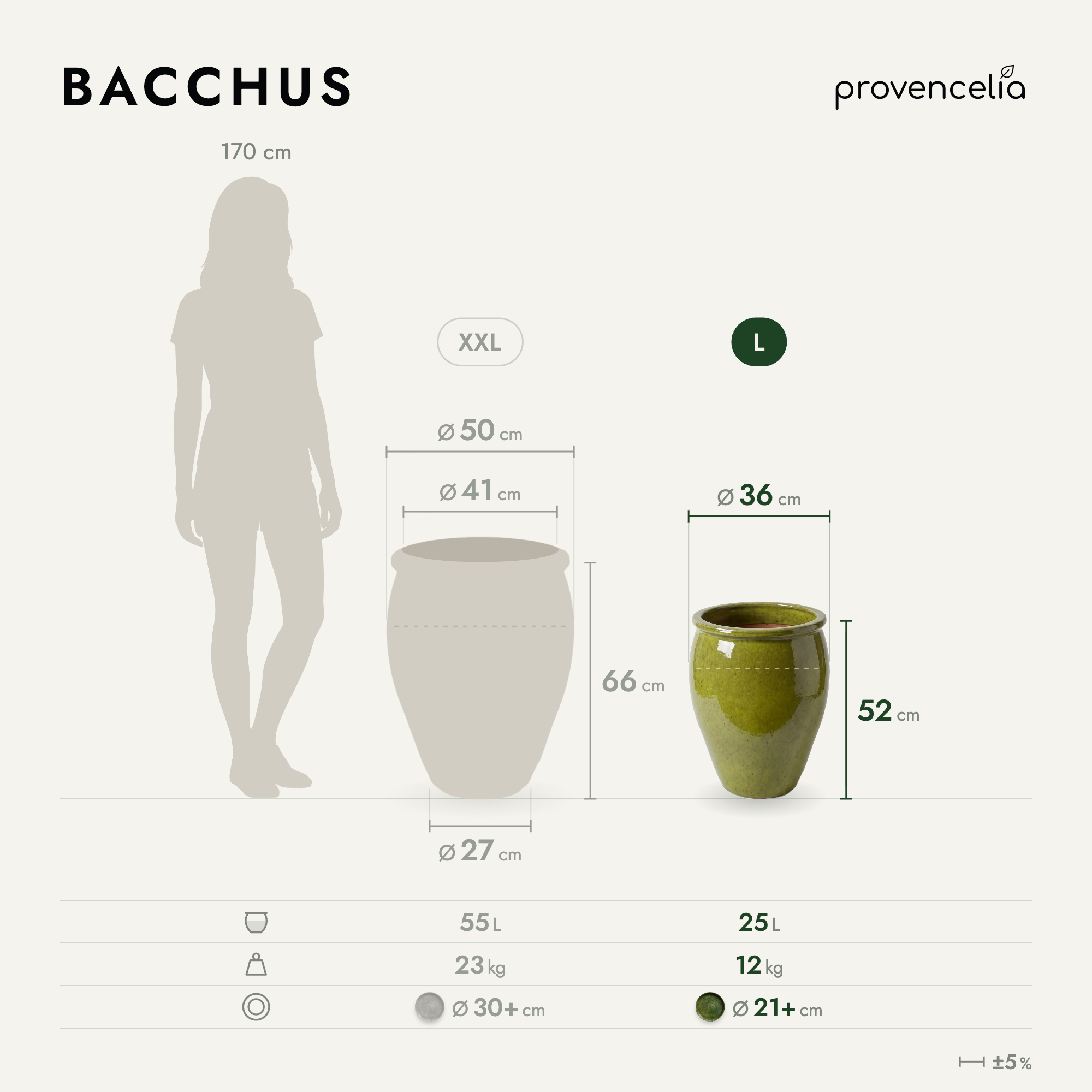 Provencelia - Pot BACCHUS 36x52cm vert tropical - Image 2