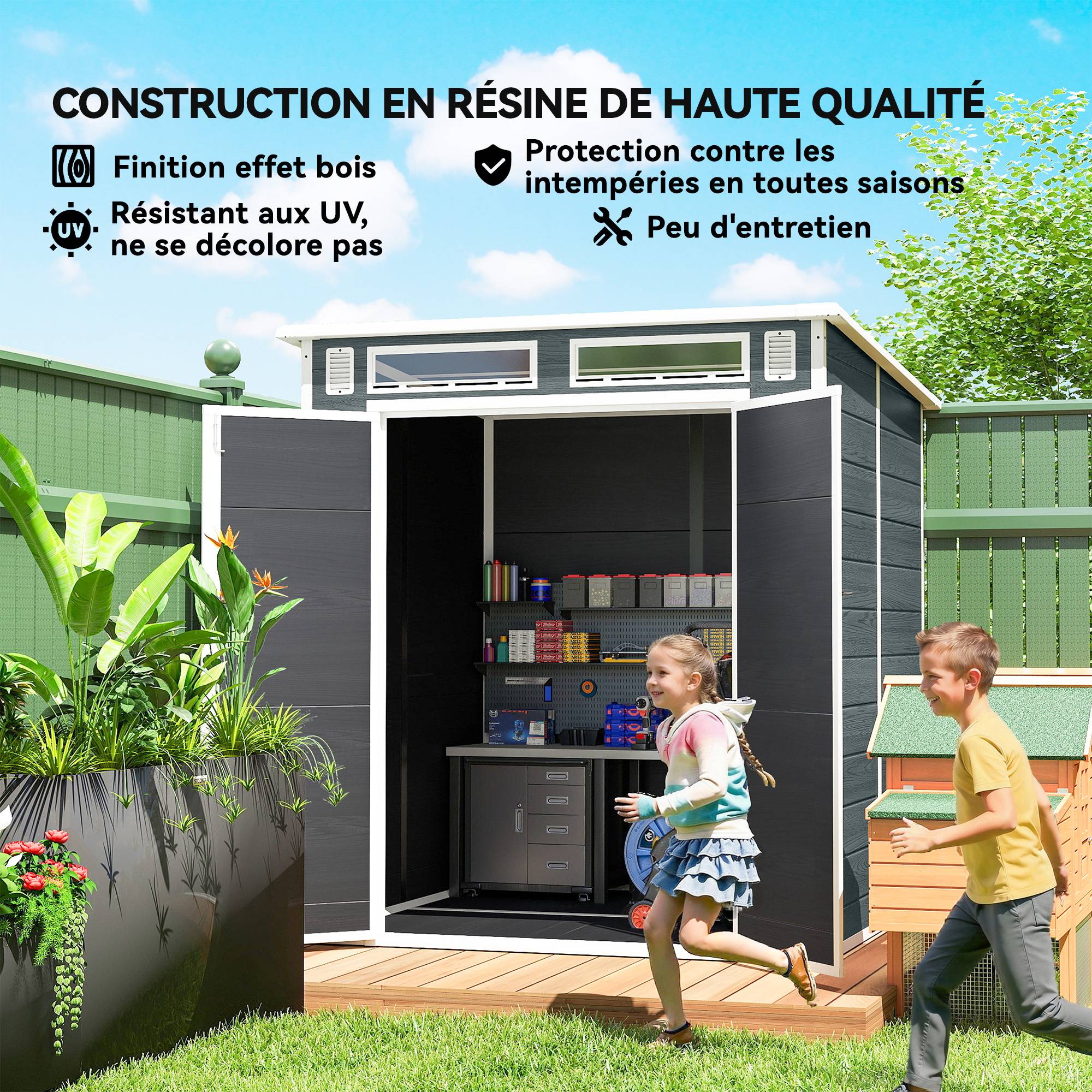 ComfortXL - Cabanon de rangement extérieur résine PP protection outils 182x182x196cm gris - ComfortXL Outdoor Living - Image 10