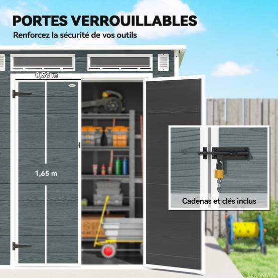 ComfortXL - Cabanon de rangement extérieur résine PP protection outils 182x182x196cm gris - ComfortXL Outdoor Living - Image 8