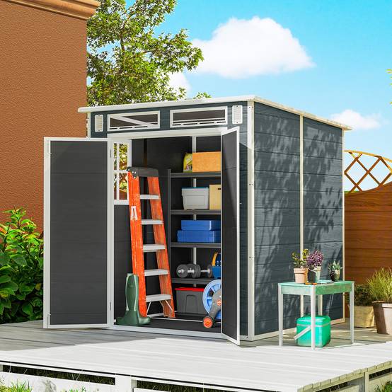ComfortXL - Cabanon de rangement extérieur résine PP protection outils 182x182x196cm gris - ComfortXL Outdoor Living - Image 4