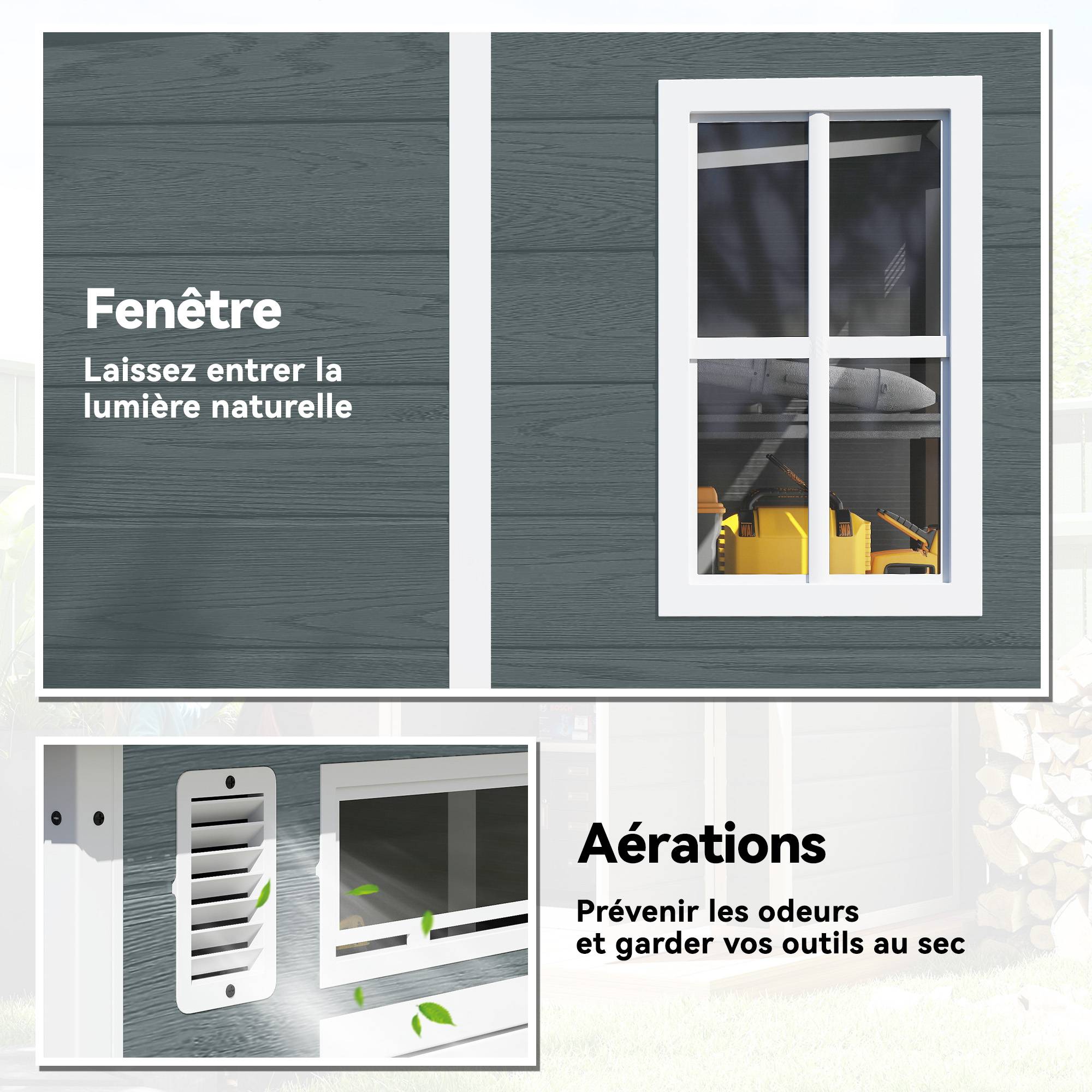 ComfortXL - Cabanon de rangement extérieur résine PP protection outils 182x182x196cm gris - ComfortXL Outdoor Living - Image 7