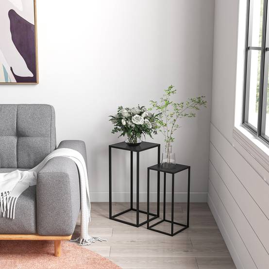 Porte-fleurs set 2, design scandinave, métal, hauteur 58,5/65 cm, noir - Image 9