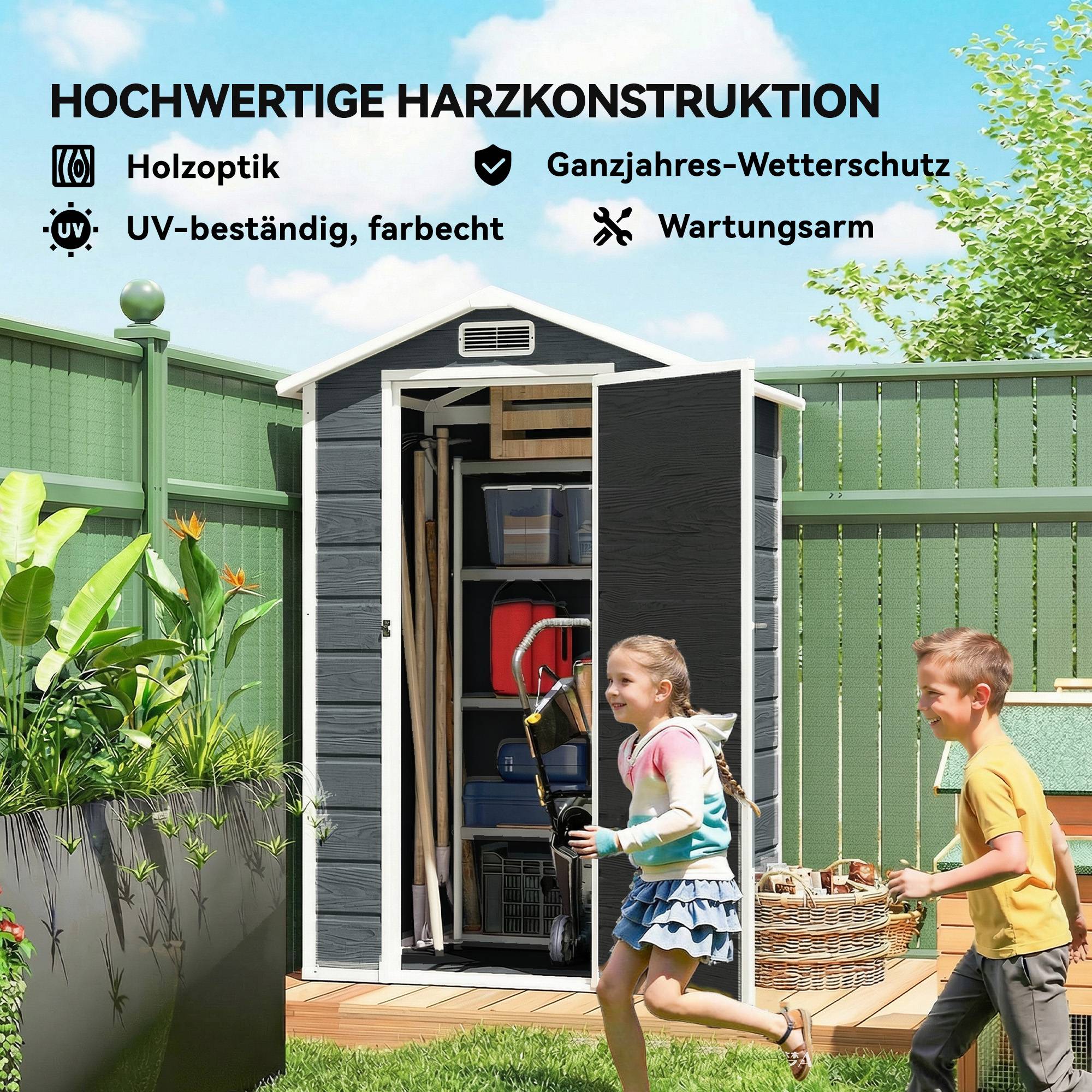 ComfortXL - Abri de jardin en plastique et aluminium 1,16 × 0,94 m gris effet bois avec fenêtre ventilation toit double pente - Image 10