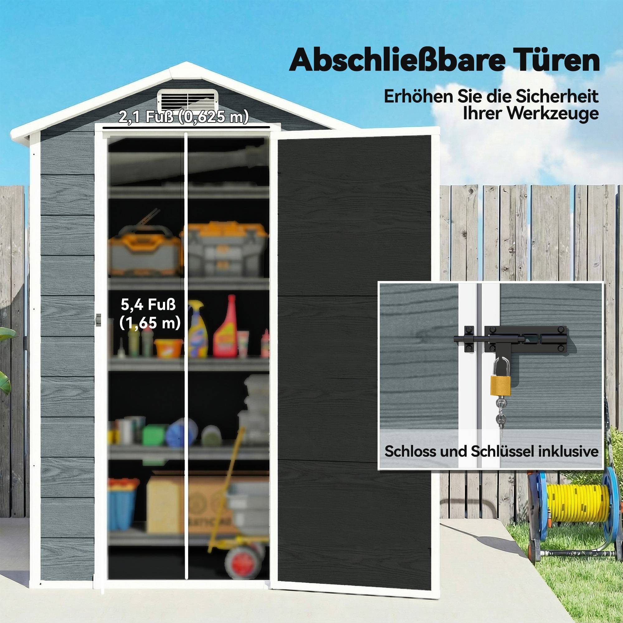 ComfortXL - Abri de jardin en plastique et aluminium 1,16 × 0,94 m gris effet bois avec fenêtre ventilation toit double pente - Image 8