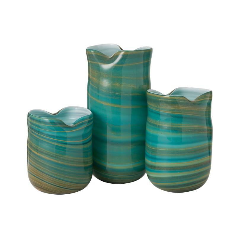Vase style vague en verre azur 20x19x20 cm - J-Line - Image 5