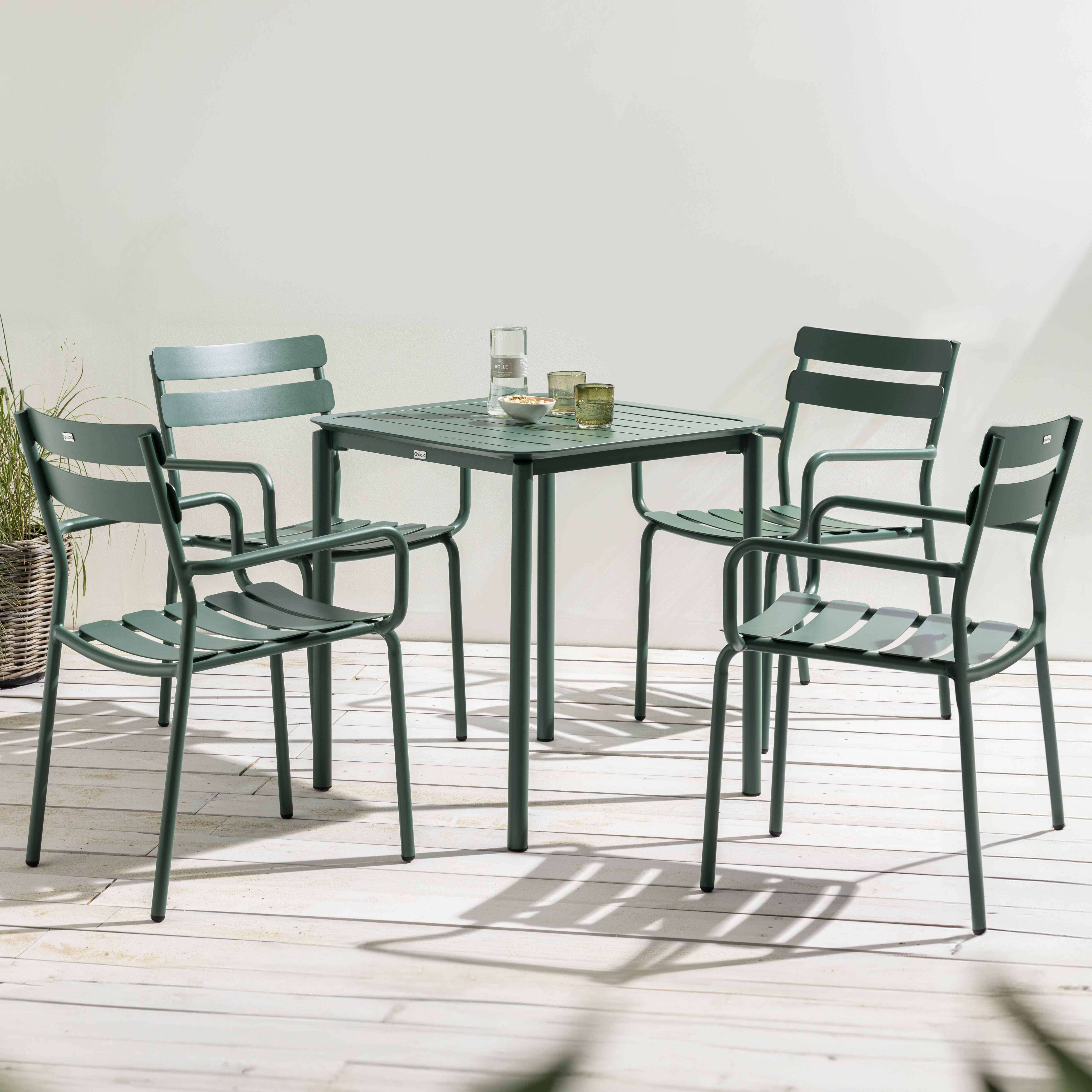 Oviala - Ensemble table de terrasse 70cm et 4 fauteuils vert foncé Almada - Oviala - Image 2