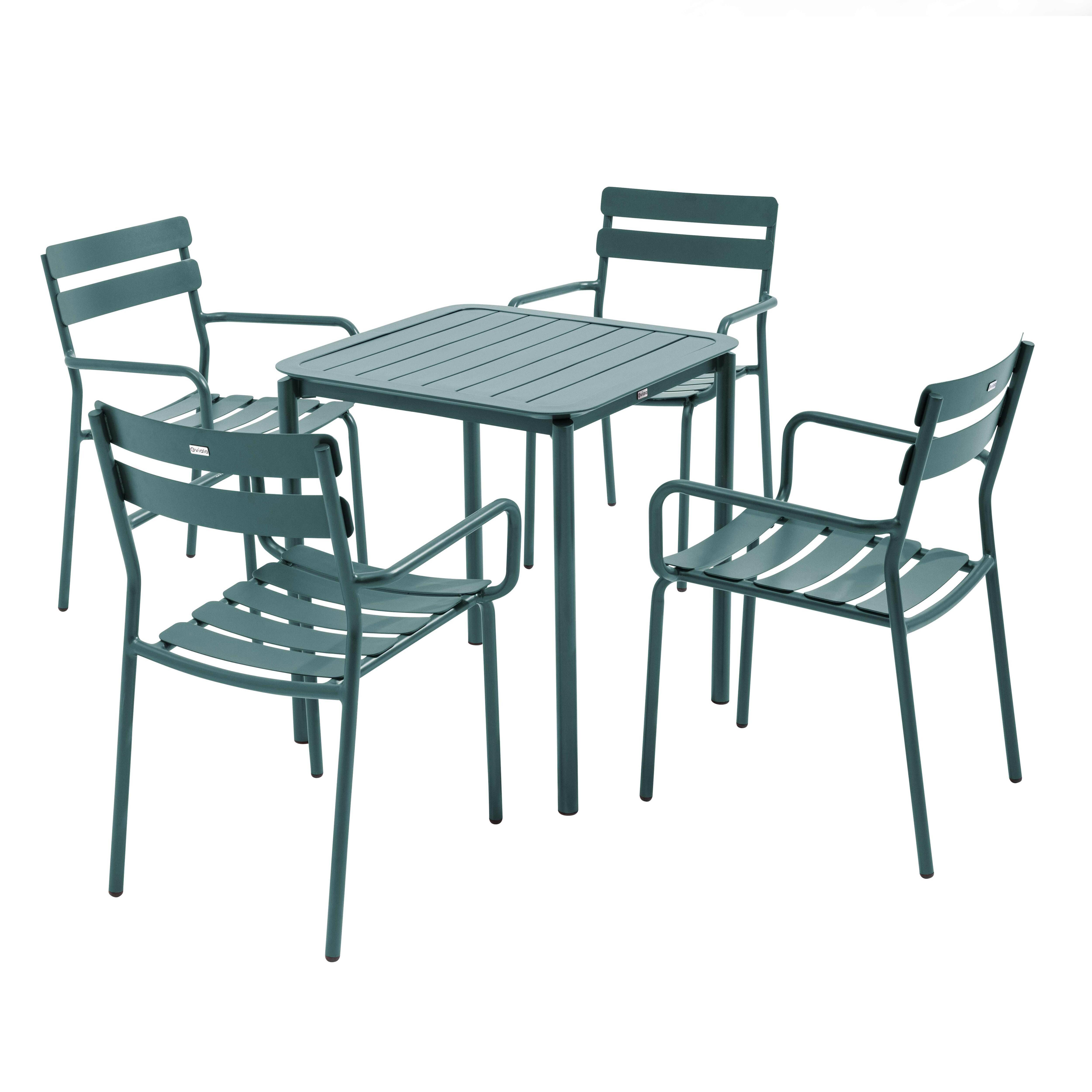 Oviala - Ensemble table de terrasse 70cm et 4 fauteuils vert foncé Almada - Oviala - Image 1