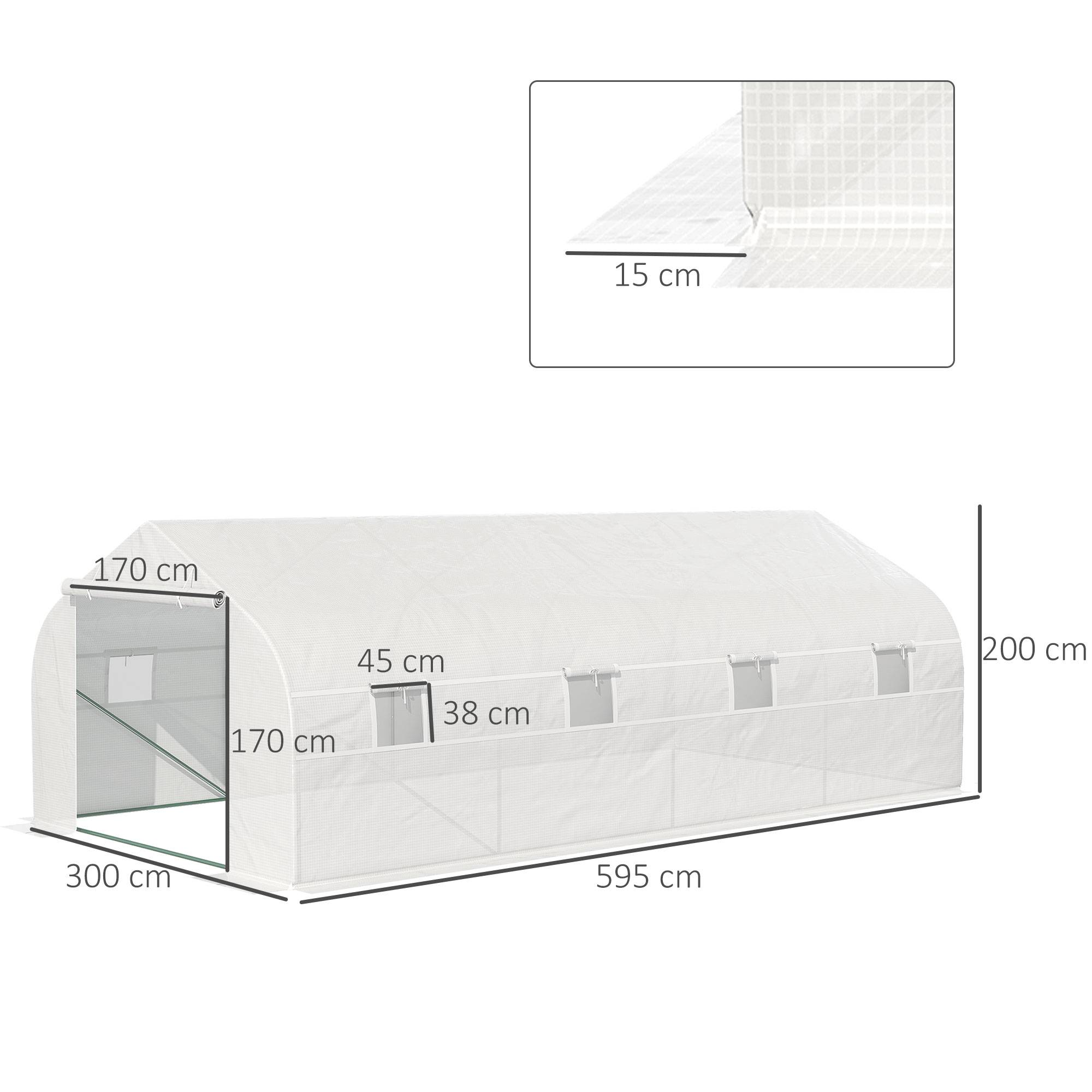 Sans Marque - Serre 6x3x2 m potager 8 fenêtres porte sectionnelle acier polypropylène verte - Image 5