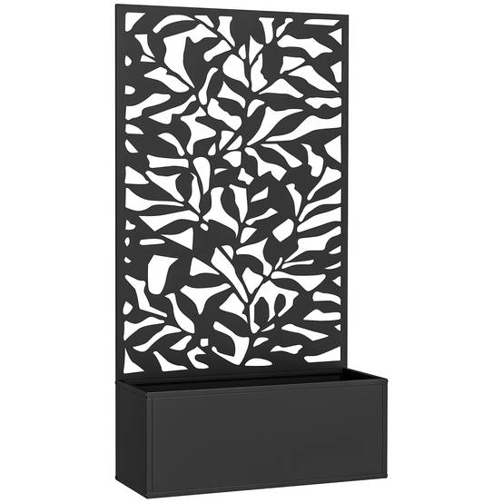 Outsunny - Jardinière avec treillis brise-vue paravent sur pieds/murale bac fleurs rectangulaire balcon/terrasse/patio 61x23x113 cm métal noir - Outsunny - Image 1