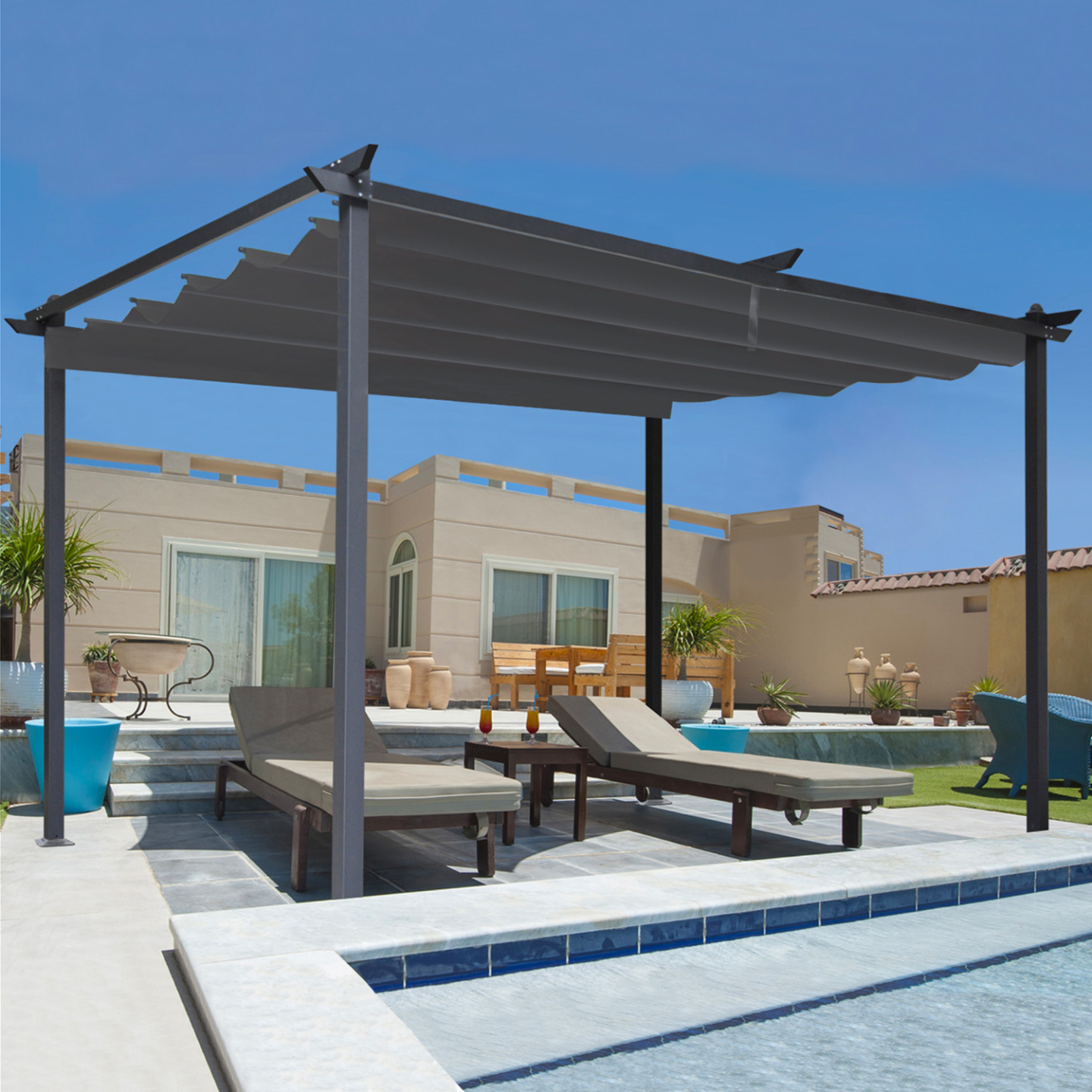 Pergola toit rétractable 4 pieds 3x4 M tonnelle gris anthracite - Image 1