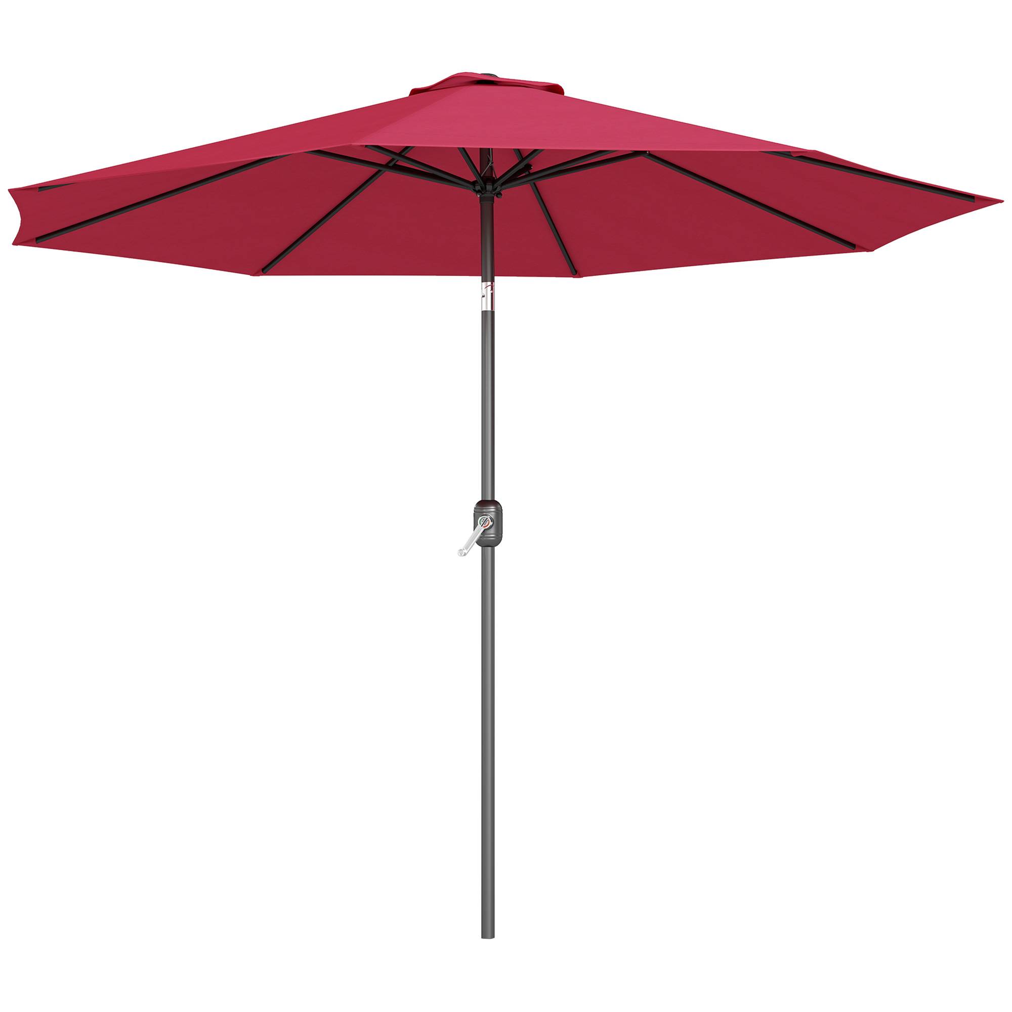 Parasol jardin Ø295x250 cm, manivelle, inclinable, mât métallique amovible, terrasse piscine patio, rouge bordeaux - Image 2
