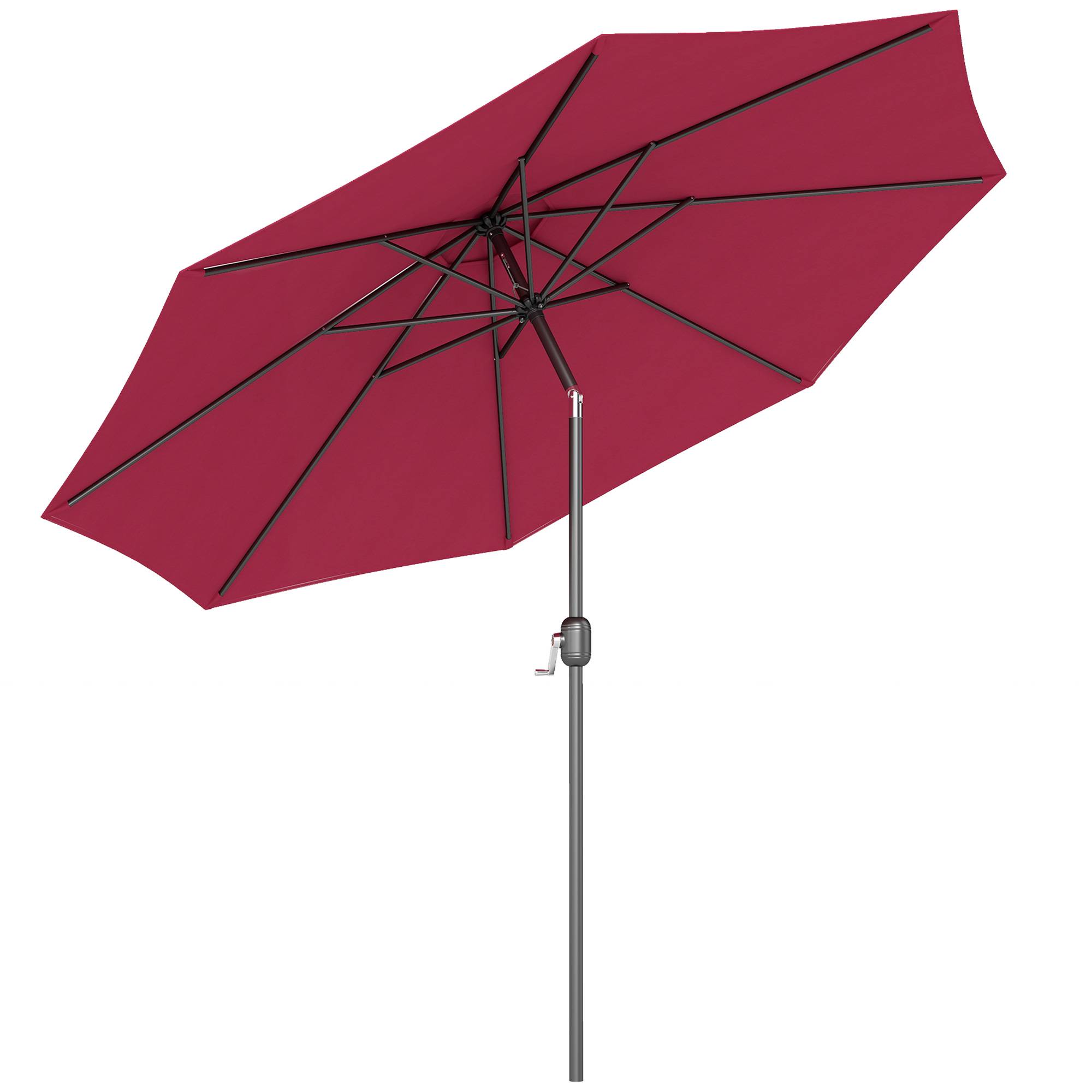 Parasol jardin Ø295x250 cm, manivelle, inclinable, mât métallique amovible, terrasse piscine patio, rouge bordeaux - Image 1