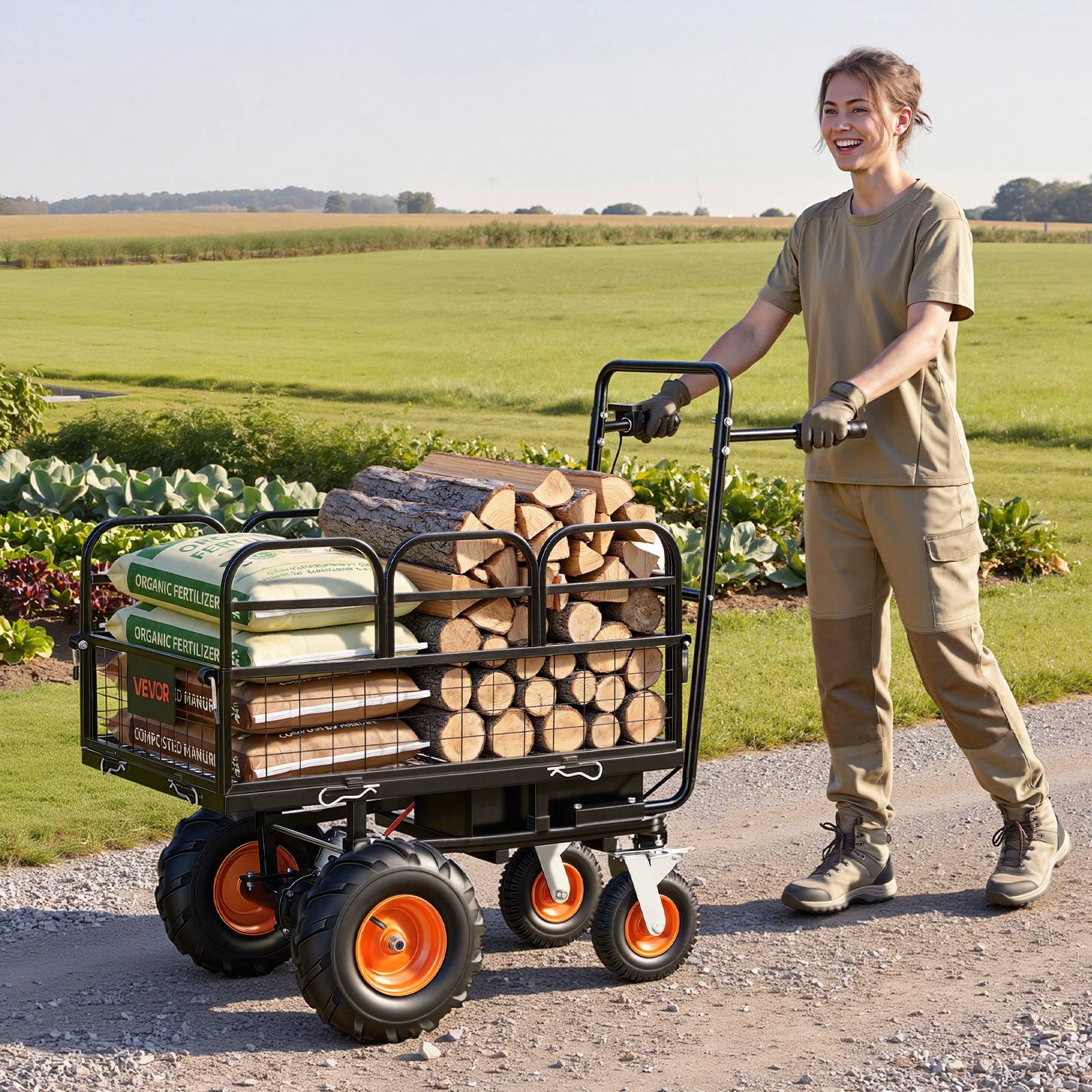 VEVOR Chariot Jardin Electrique 500W 300kg, Motorise Batterie 36V, Chassis Acier, 4 Roues Tout-terrain, Frein - Image 8