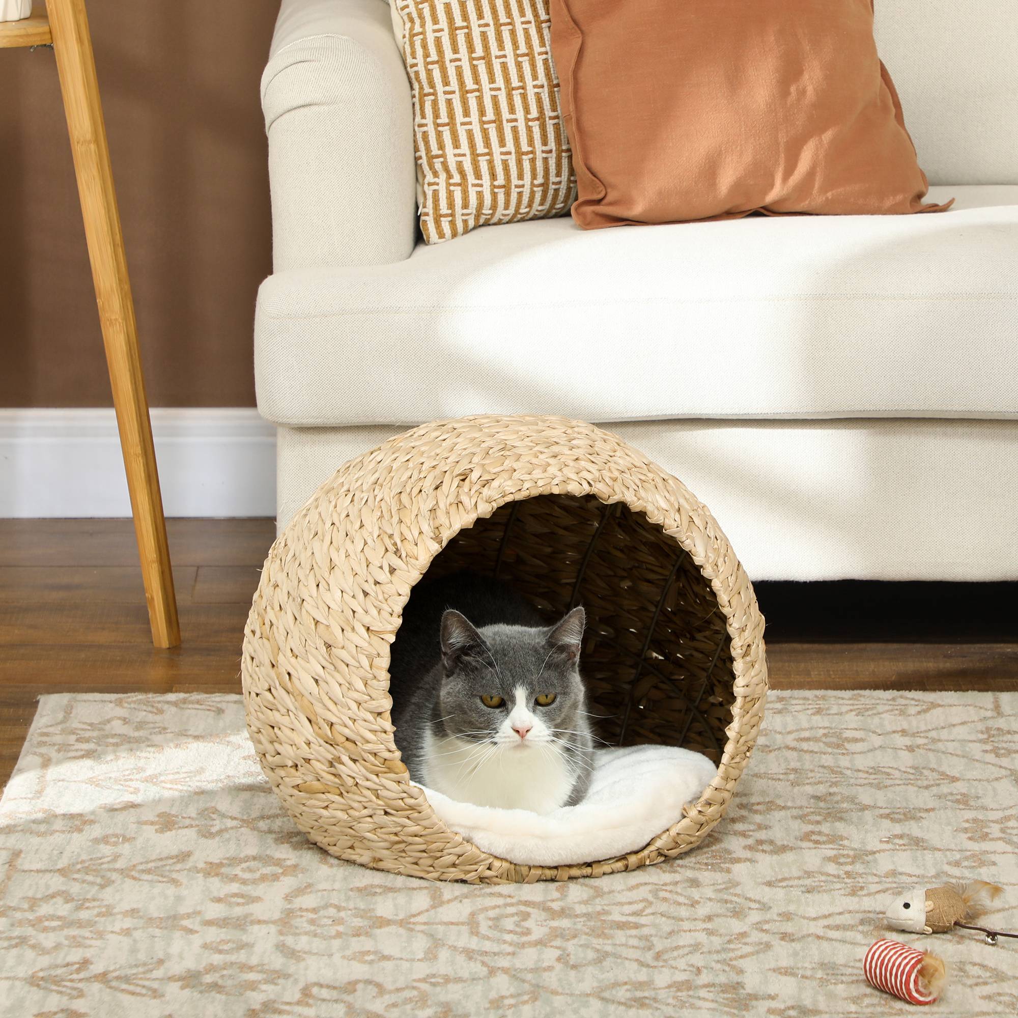 Panier pour chat tressé quenouille intérieur repos spacieux 45x41x37cm marron - ComfortXL Outdoor Living - Image 4