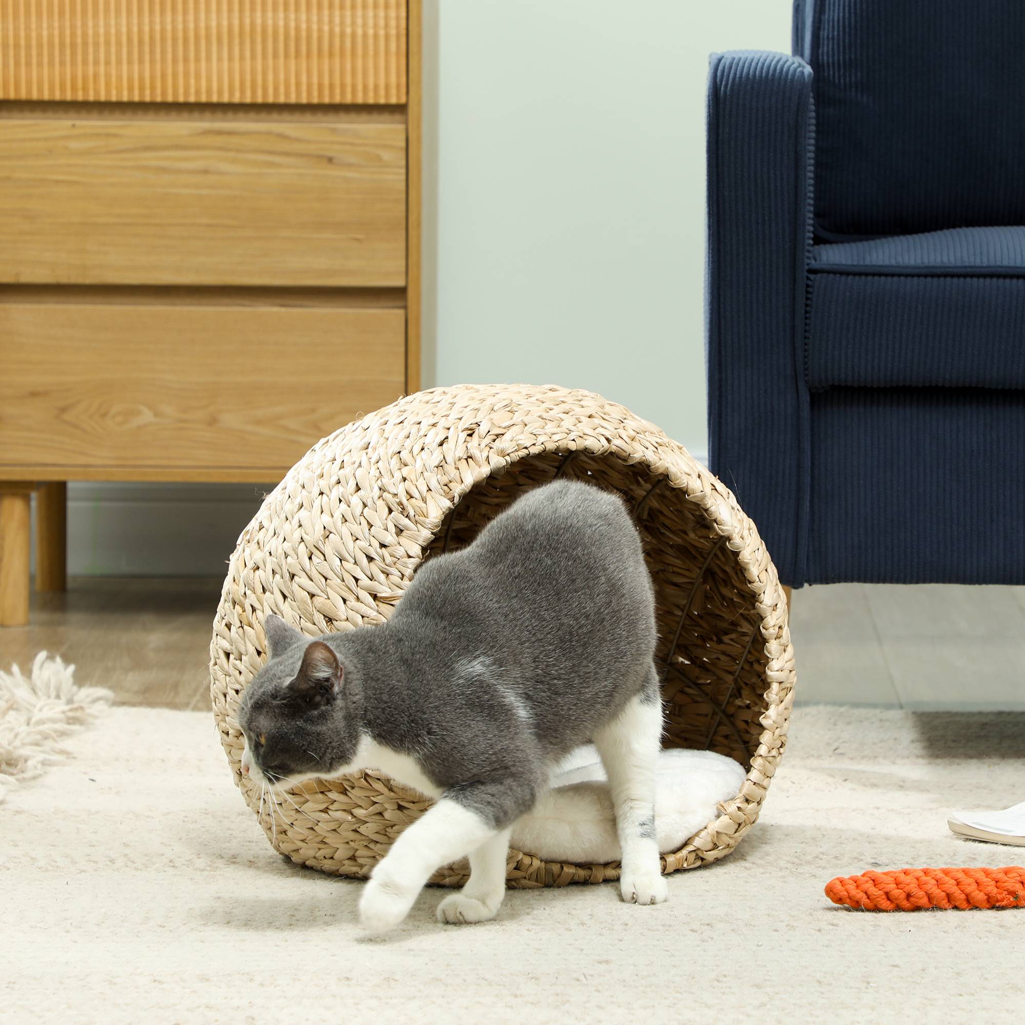 Panier pour chat tressé quenouille intérieur repos spacieux 45x41x37cm marron - ComfortXL Outdoor Living - Image 9