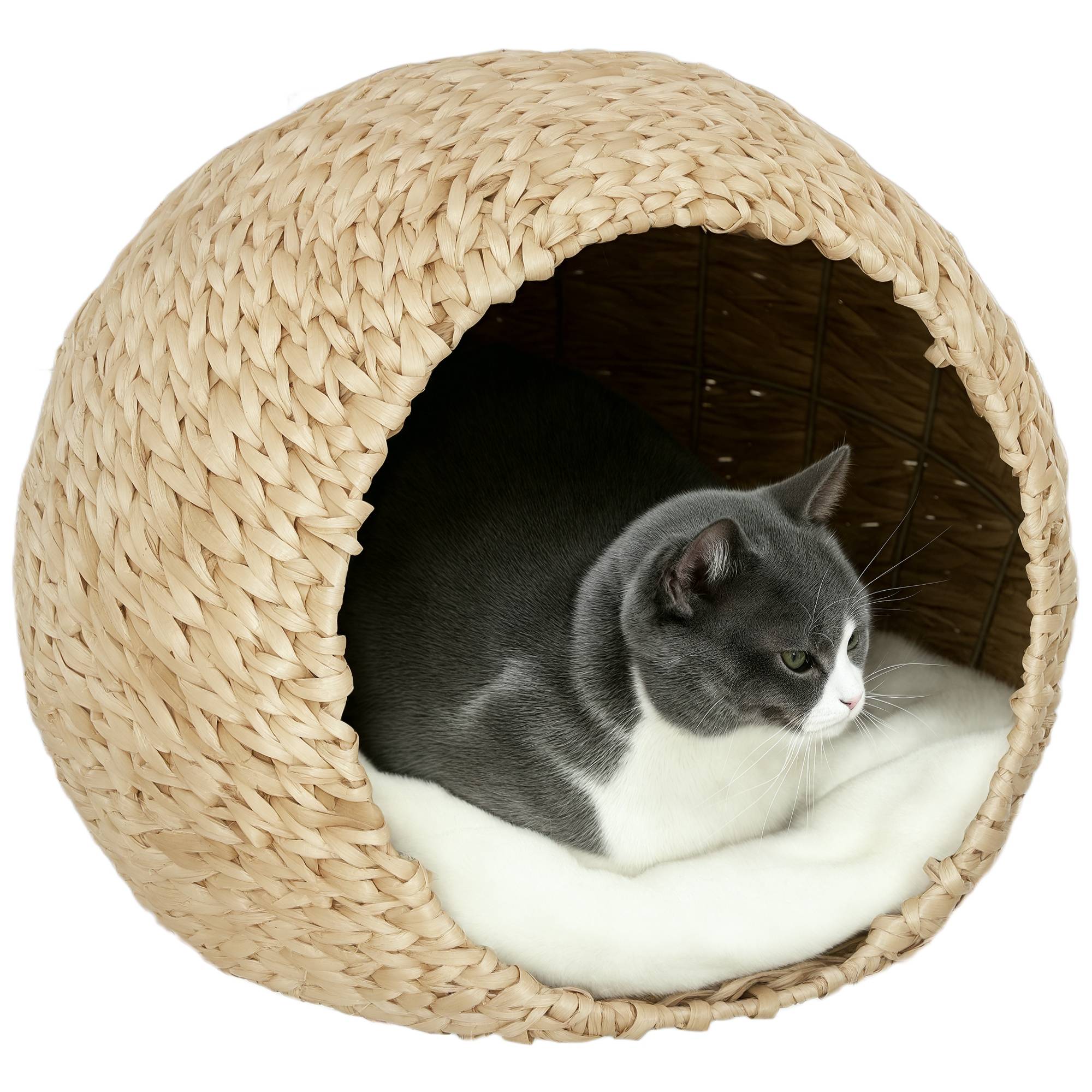 Panier pour chat tressé quenouille intérieur repos spacieux 45x41x37cm marron - ComfortXL Outdoor Living - Image 1
