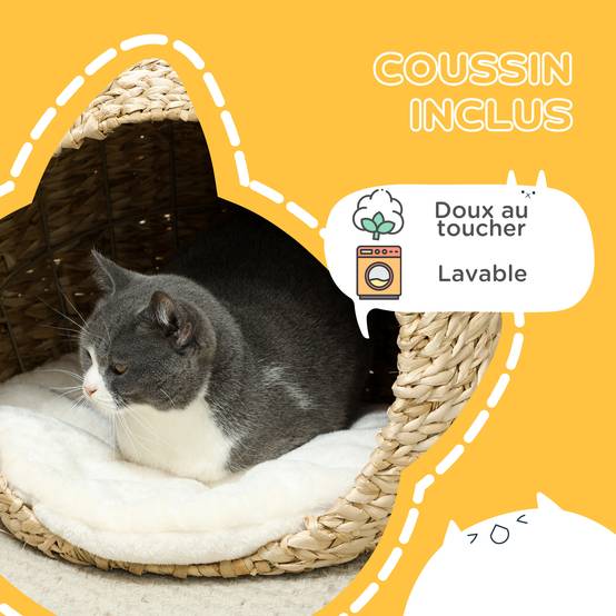 Panier pour chat tressé quenouille intérieur repos spacieux 45x41x37cm marron - ComfortXL Outdoor Living - Image 7